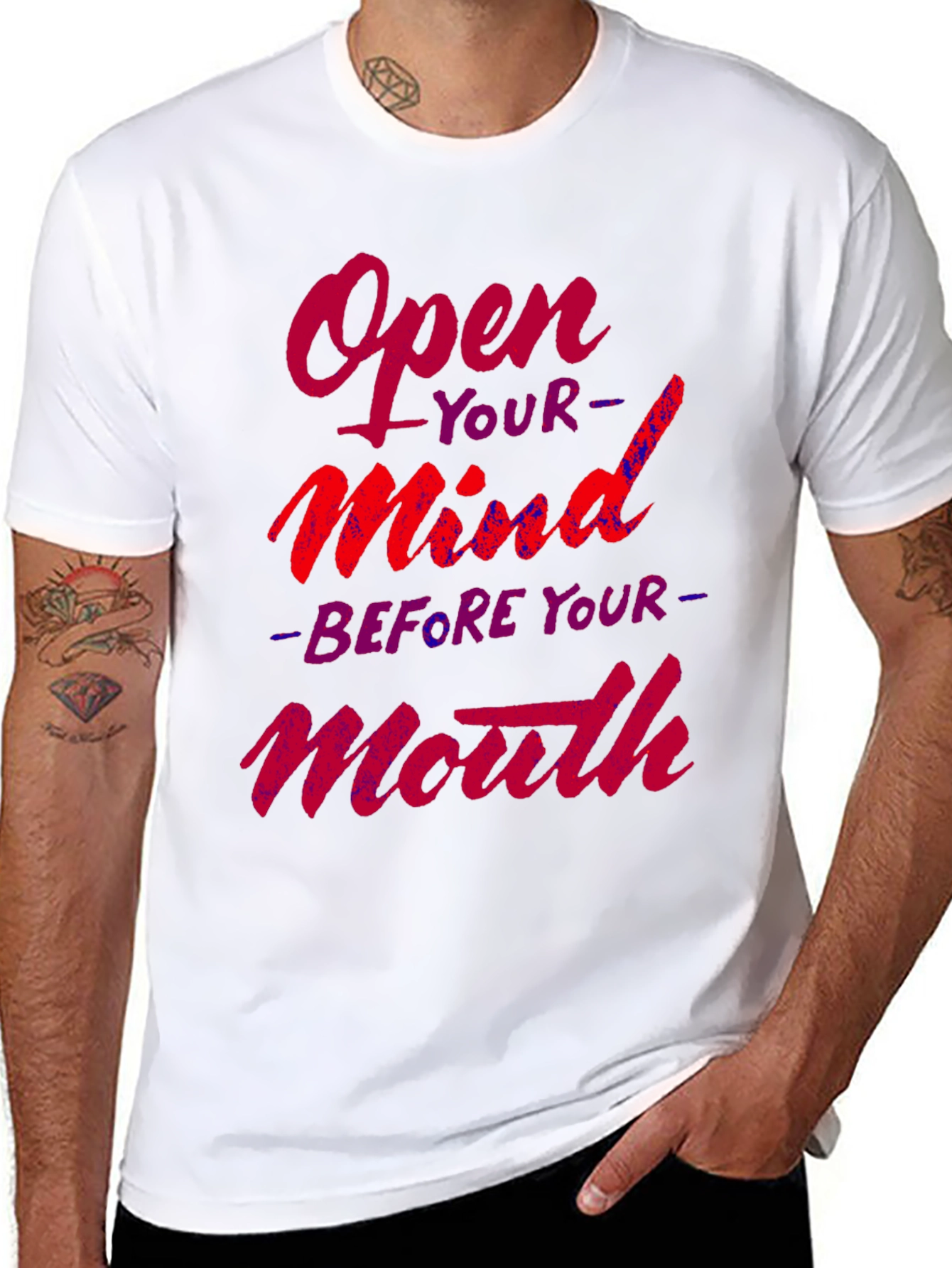 Black Open Mind Graphic Tee - Inspiring Slogan T-Shirt view 8