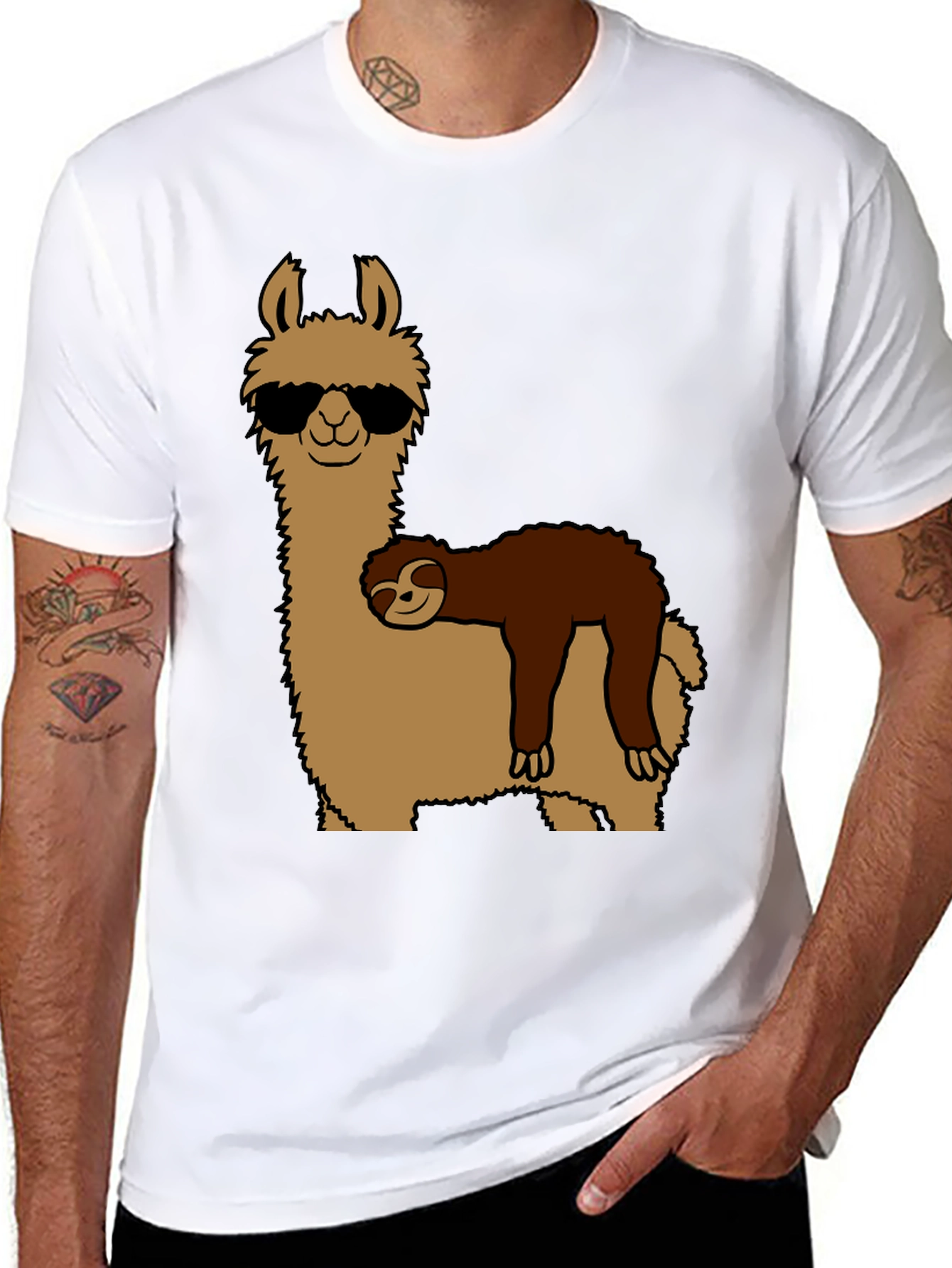Black Cool Llama & Sloth Graphic T-Shirt view 8
