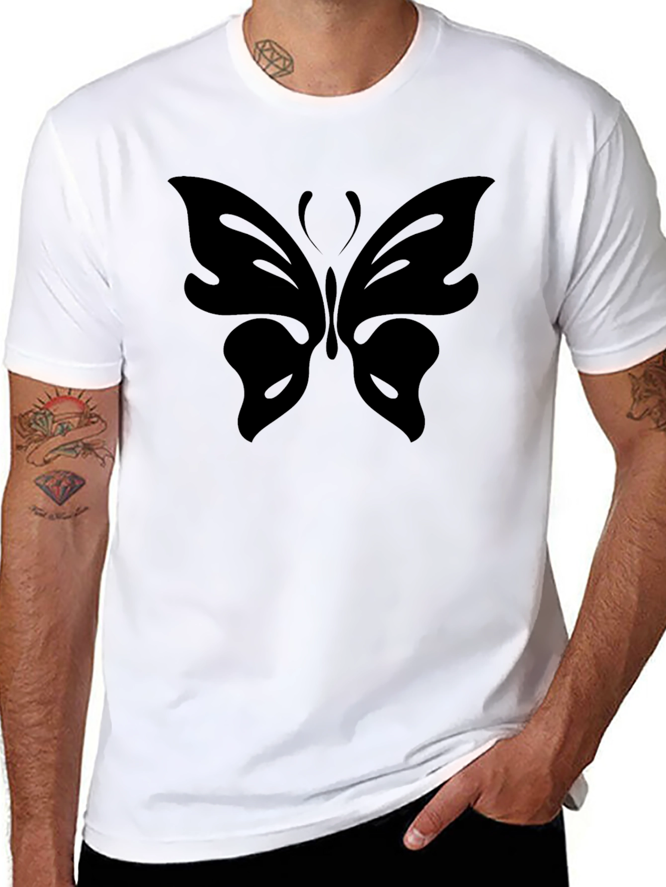 Black Butterfly Graphic Tee - Sleek Black Cotton T-Shirt view 8