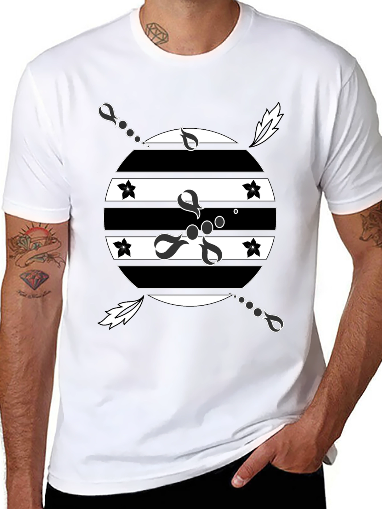 Black Men's Black Graphic T-Shirt - Retro Design view 8