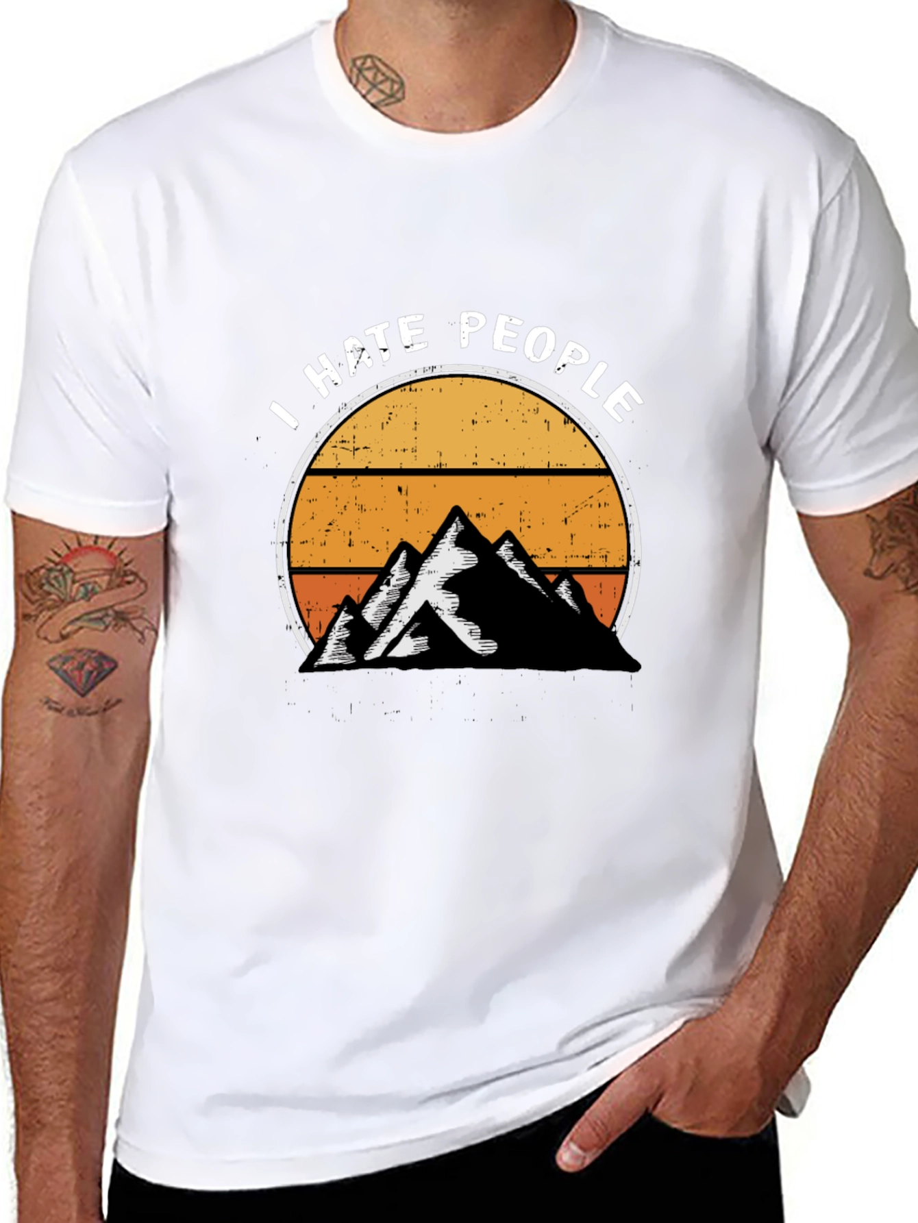 Black I Hate People Mountain Sunset Graphic Tee view 8