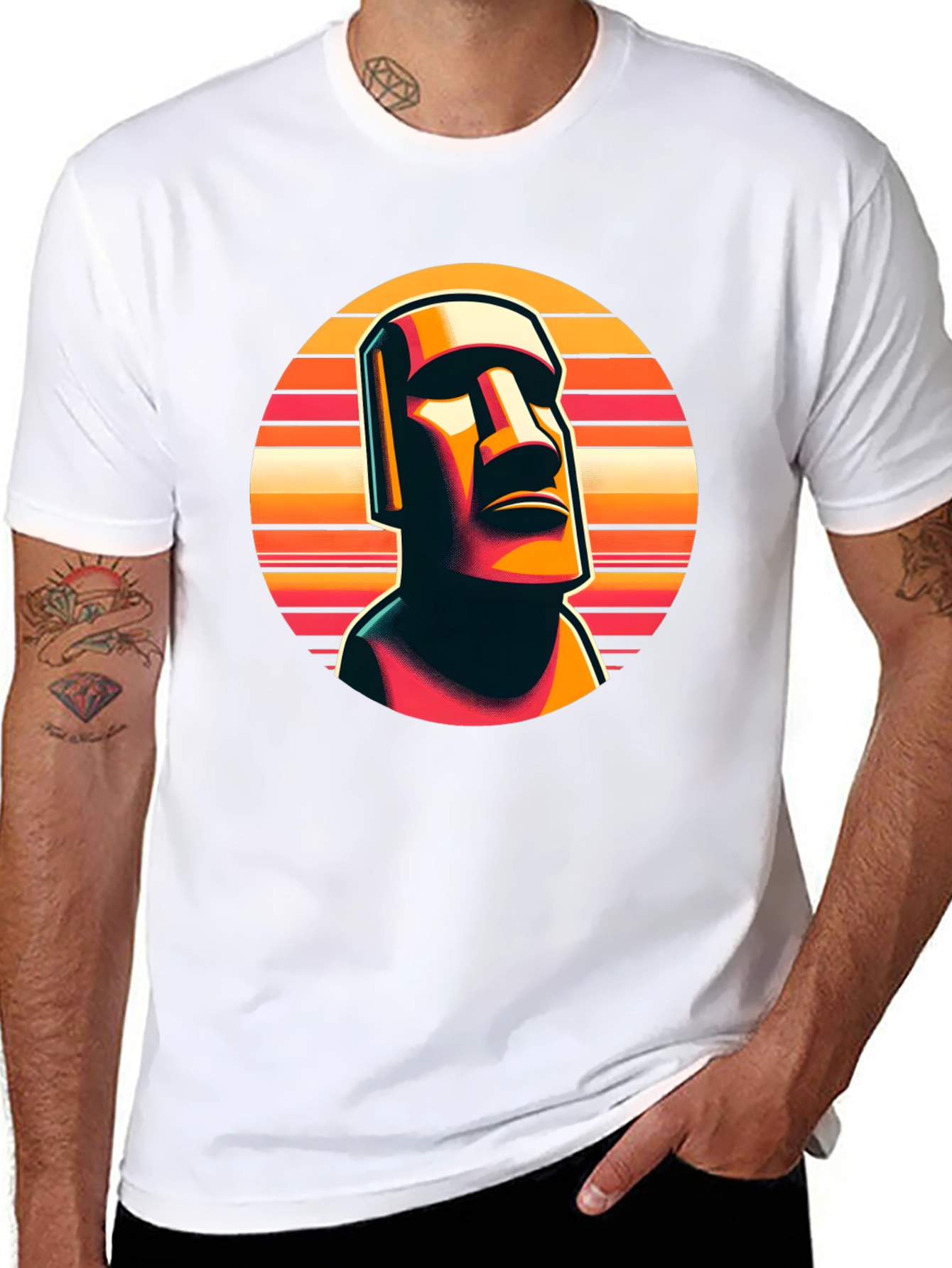 Black Moai Statue Graphic Tee - Retro Style view 8