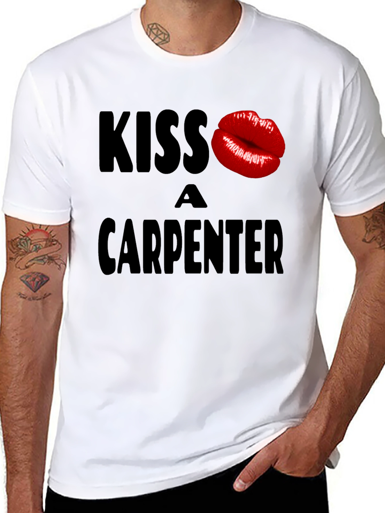 Black Kiss a Carpenter Graphic T-Shirt - Novelty Crew Neck Tee view 8