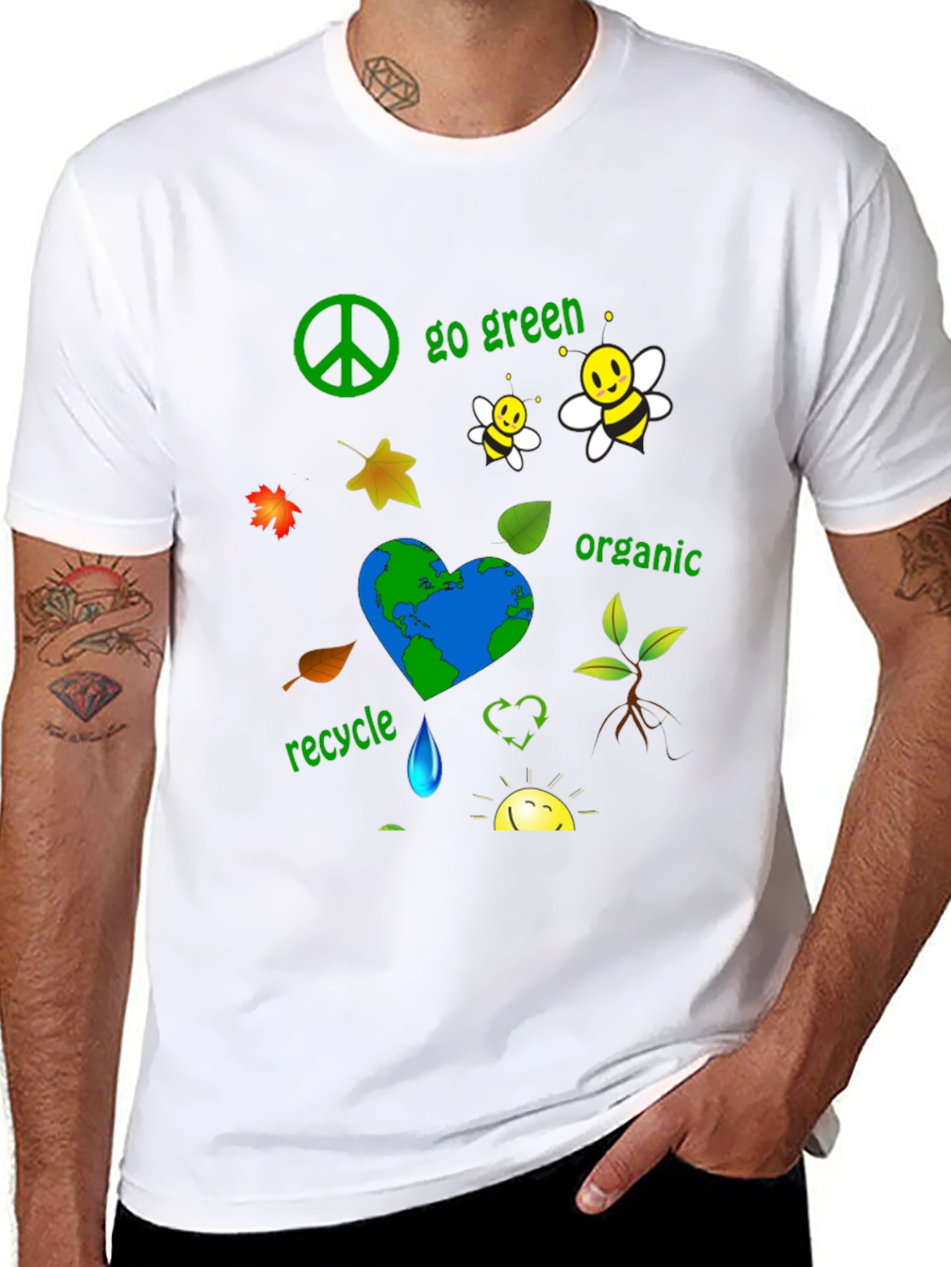 Black Eco-Friendly Go Green Organic Graphic T-Shirt view 8