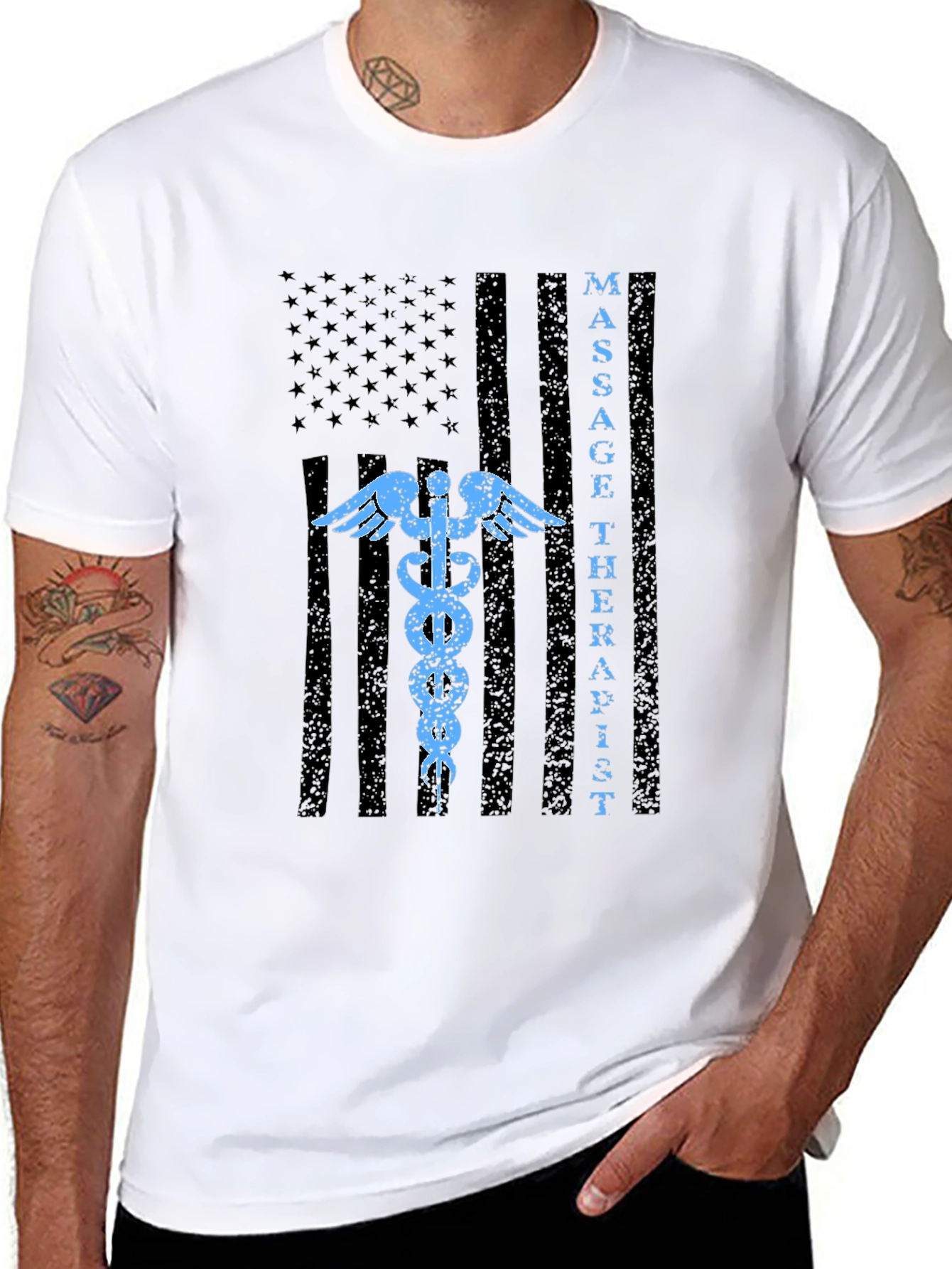 Black Massage Therapist American Flag T-Shirt view 8