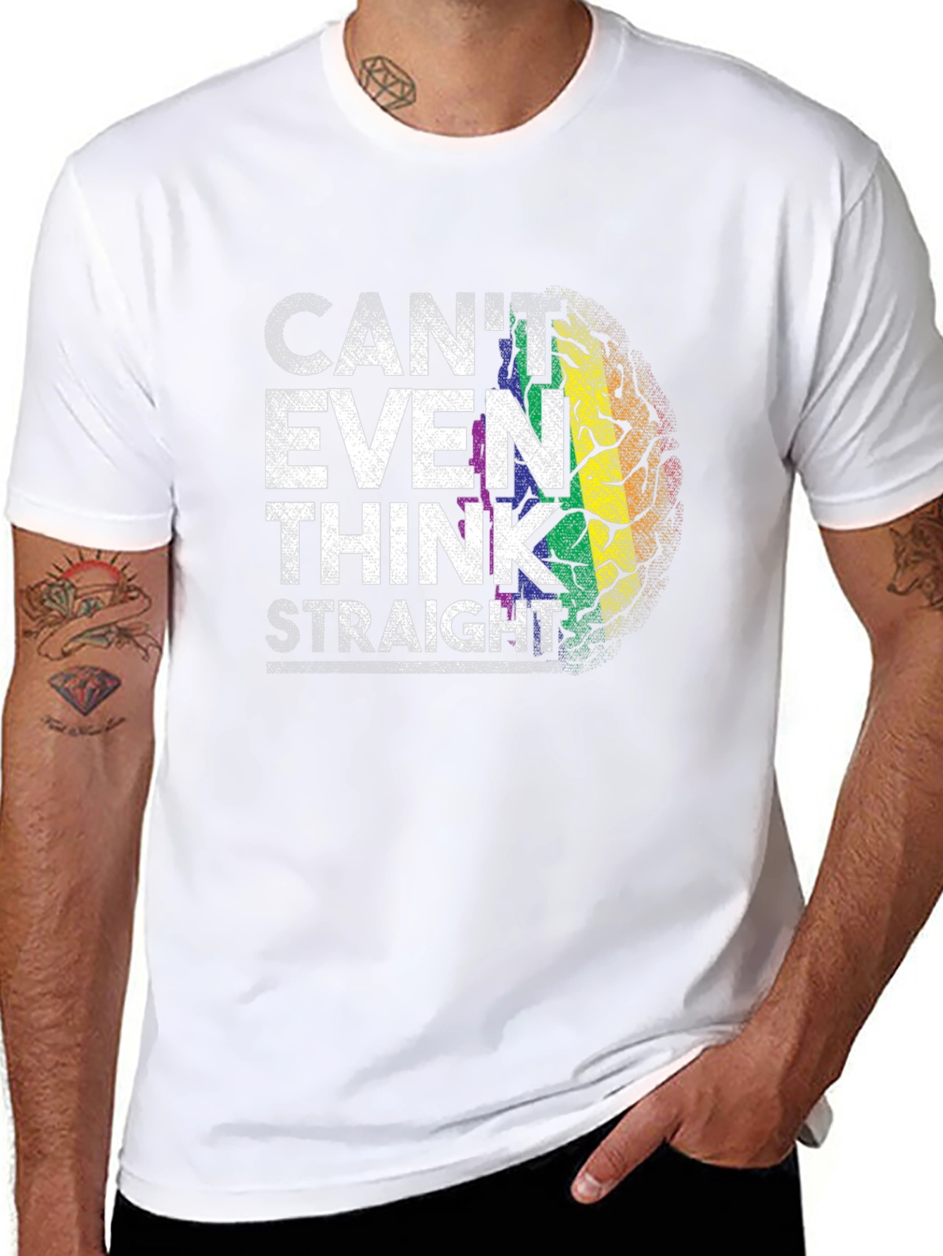Black Can't Even Think Straight Rainbow Brain T-Shirt view 8