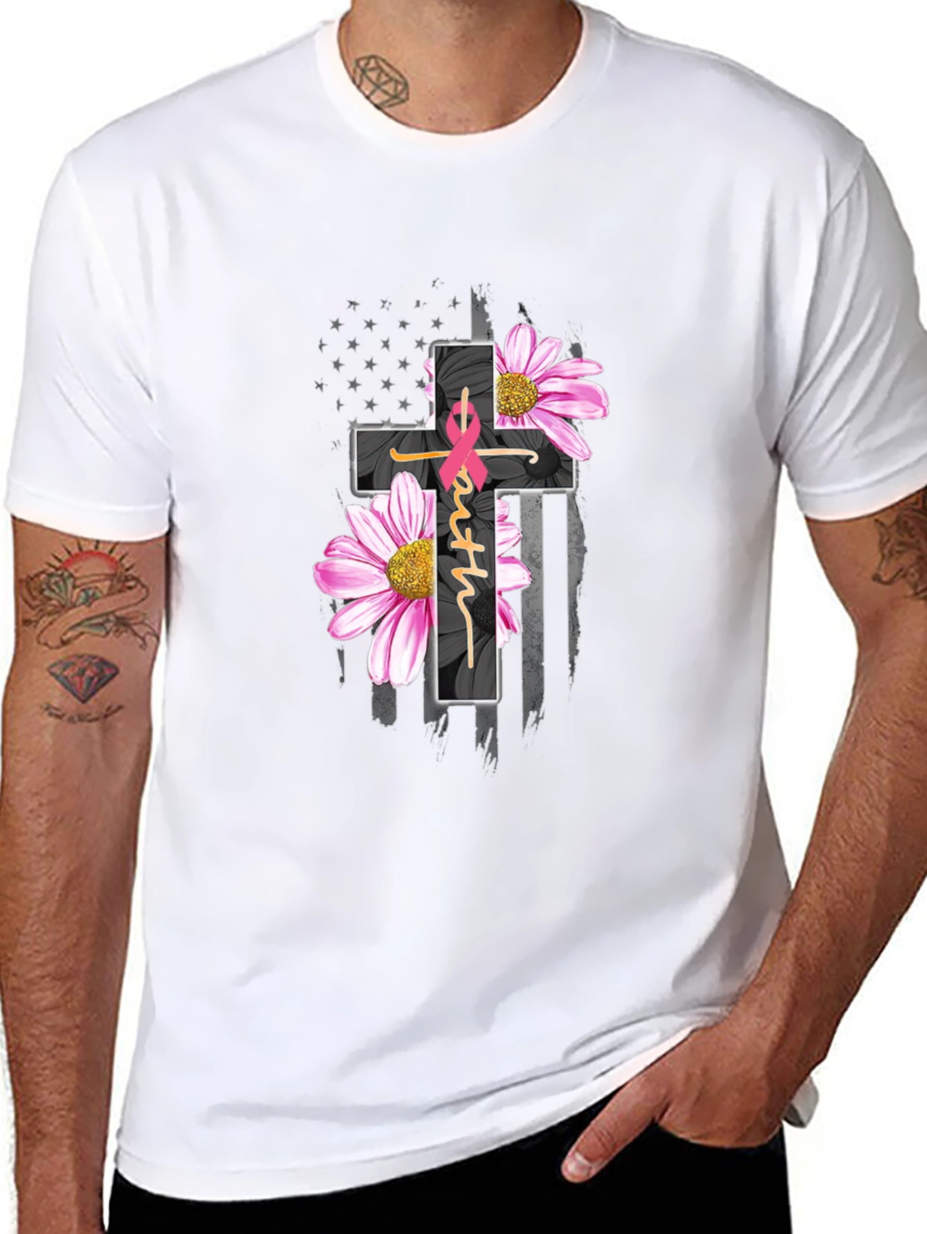 Black Faith Hope Love Breast Cancer Awareness T-Shirt view 8