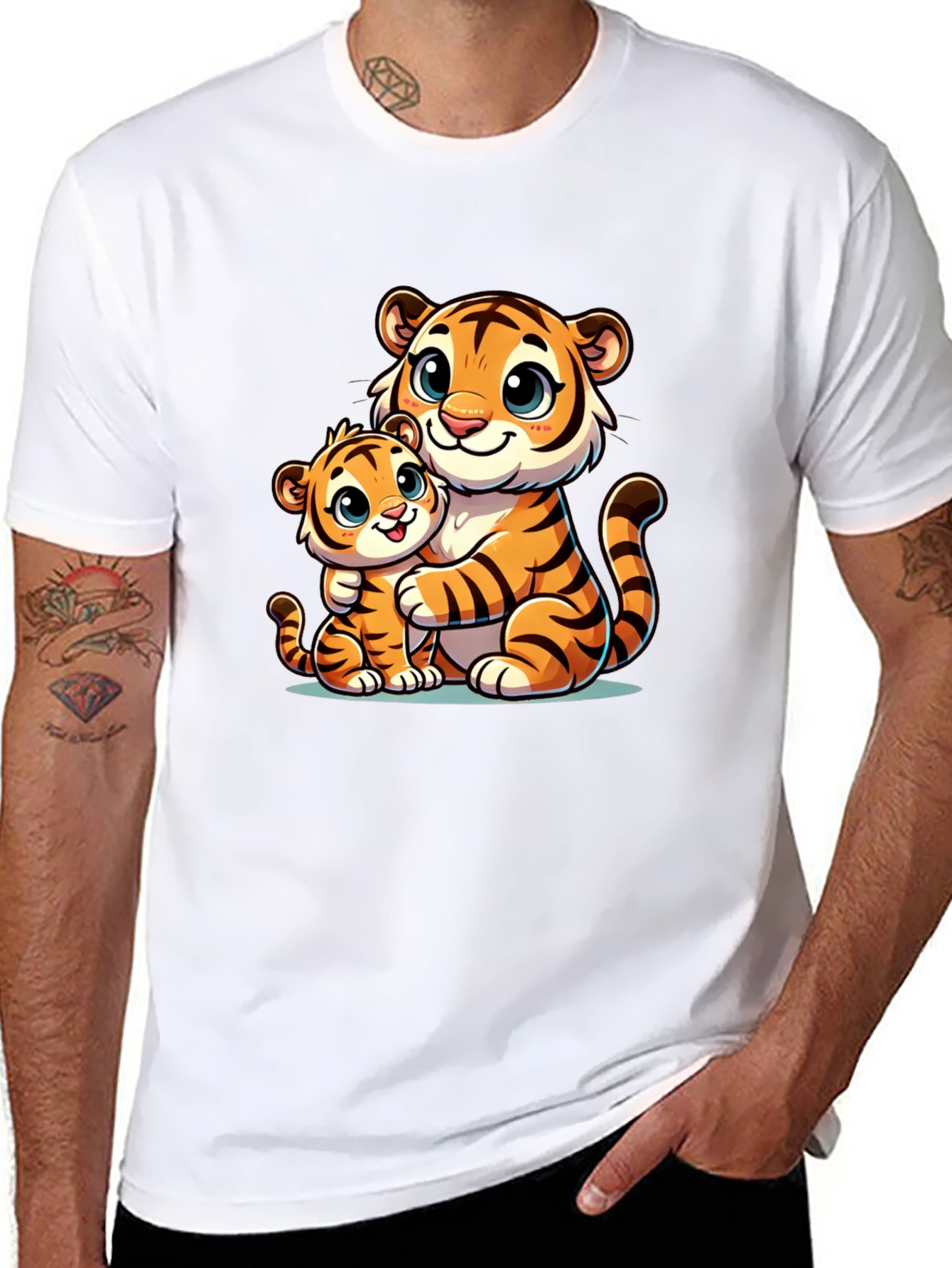 Black Cute Tiger Family Black T-Shirt view 8