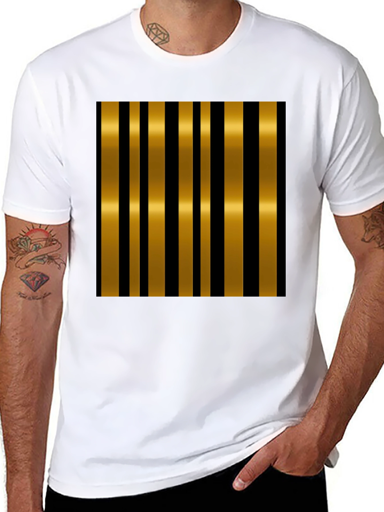 Black Striped Gold & Black Stylish T-Shirt view 8