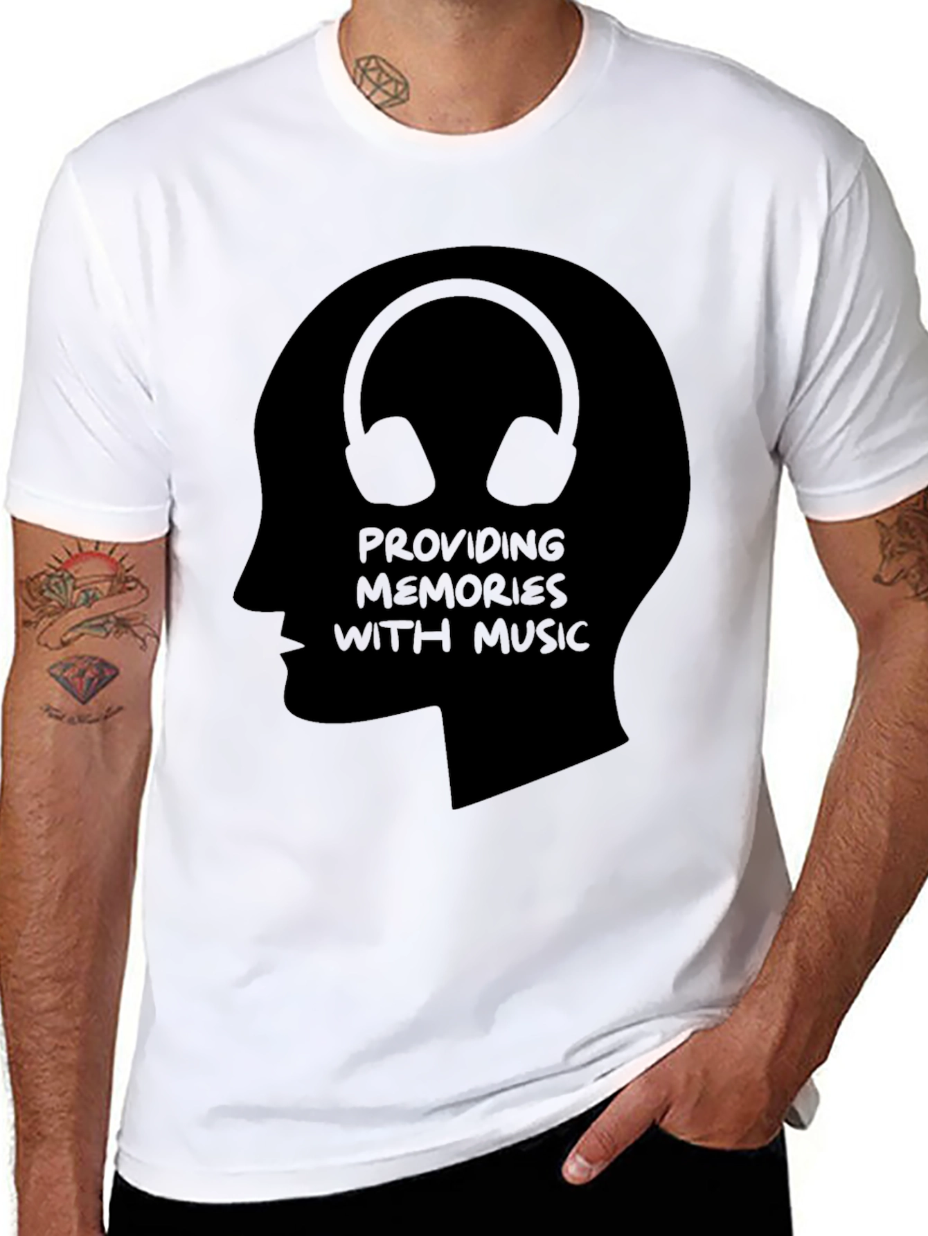 Black Music Memory T-Shirt - Unique Headphone Design view 8