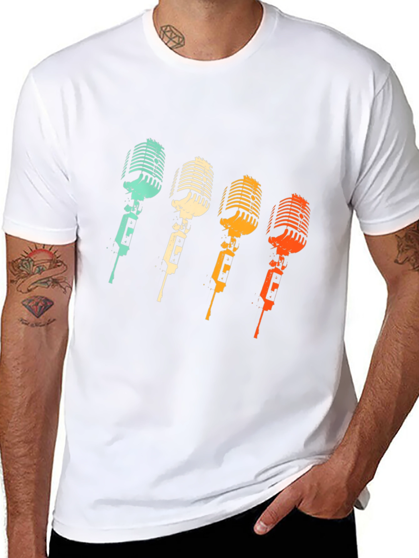 Black Retro Microphone T-Shirt - Vintage Music Lover Tee view 8