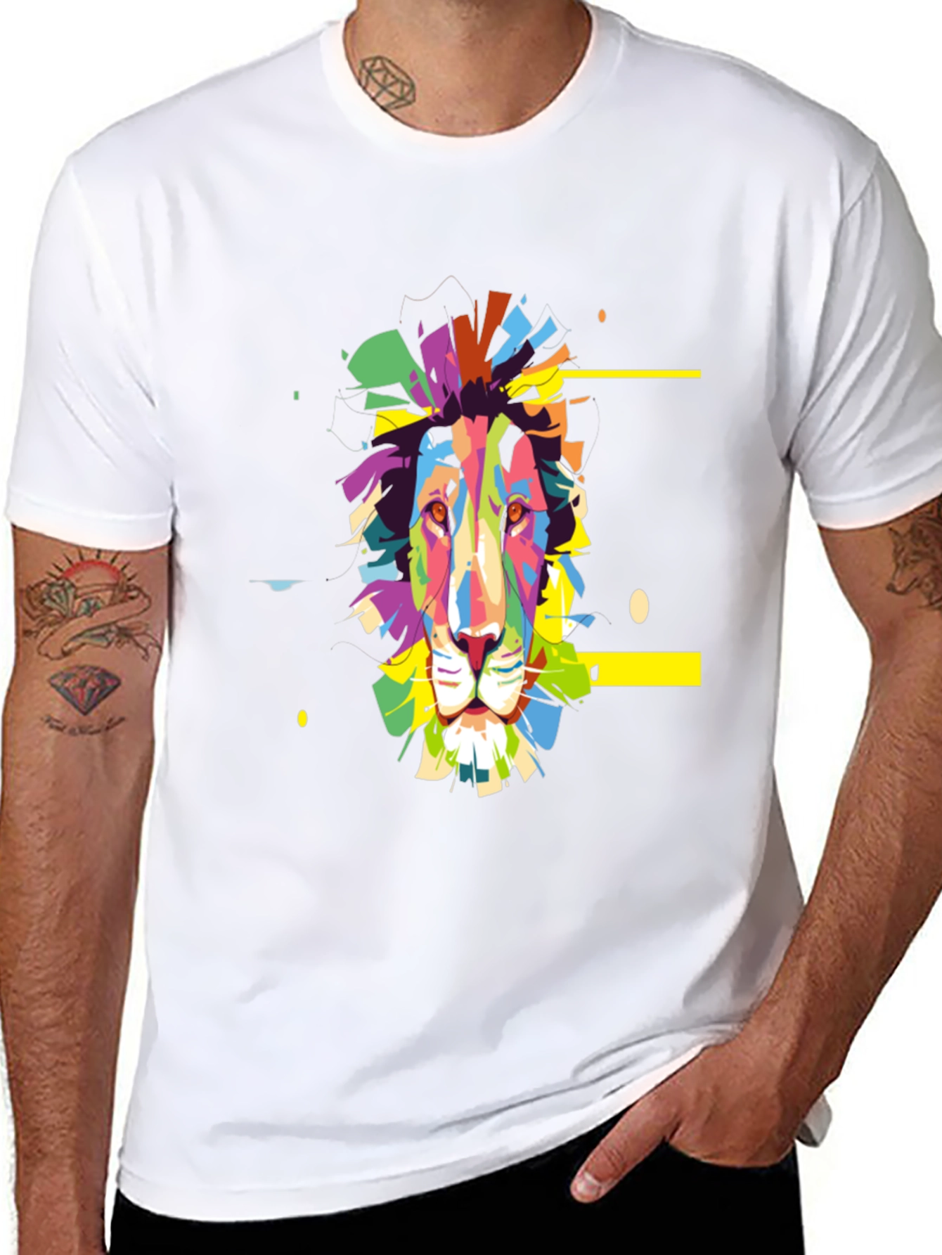Black Colorful Lion Graphic Print Tee - Black view 8