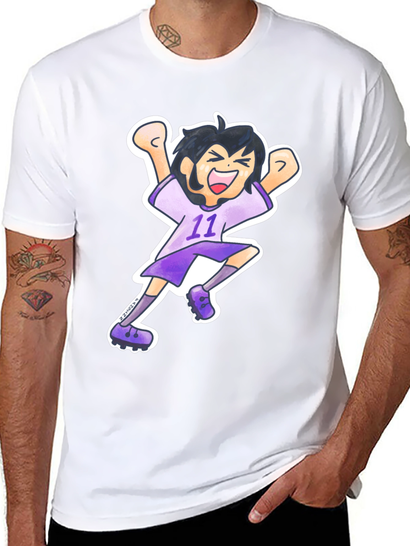 Black Cartoon Soccer Player Graphic Tee view 8