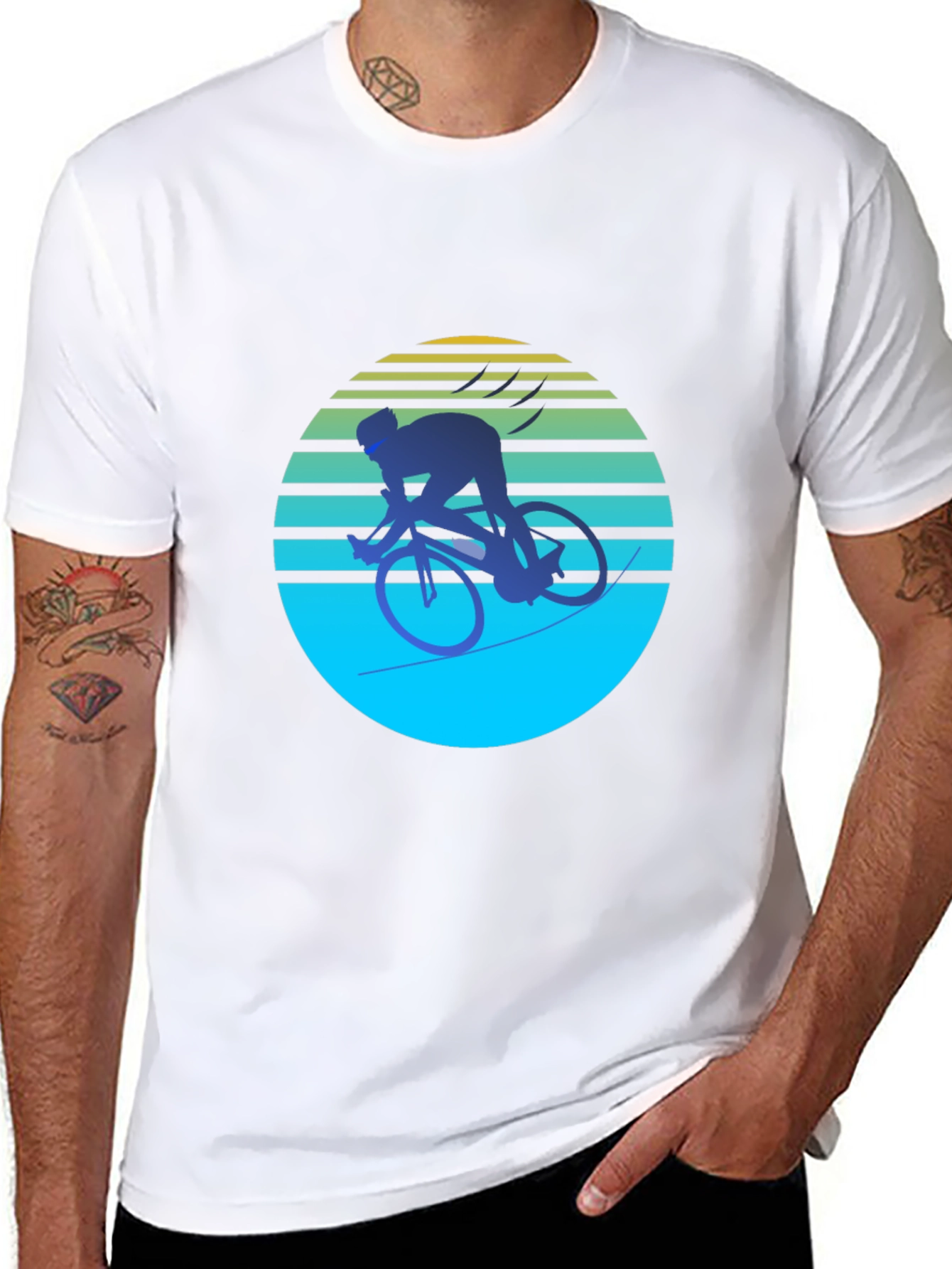Black Retro Cyclist Graphic Tee - Black Cotton Blend view 8