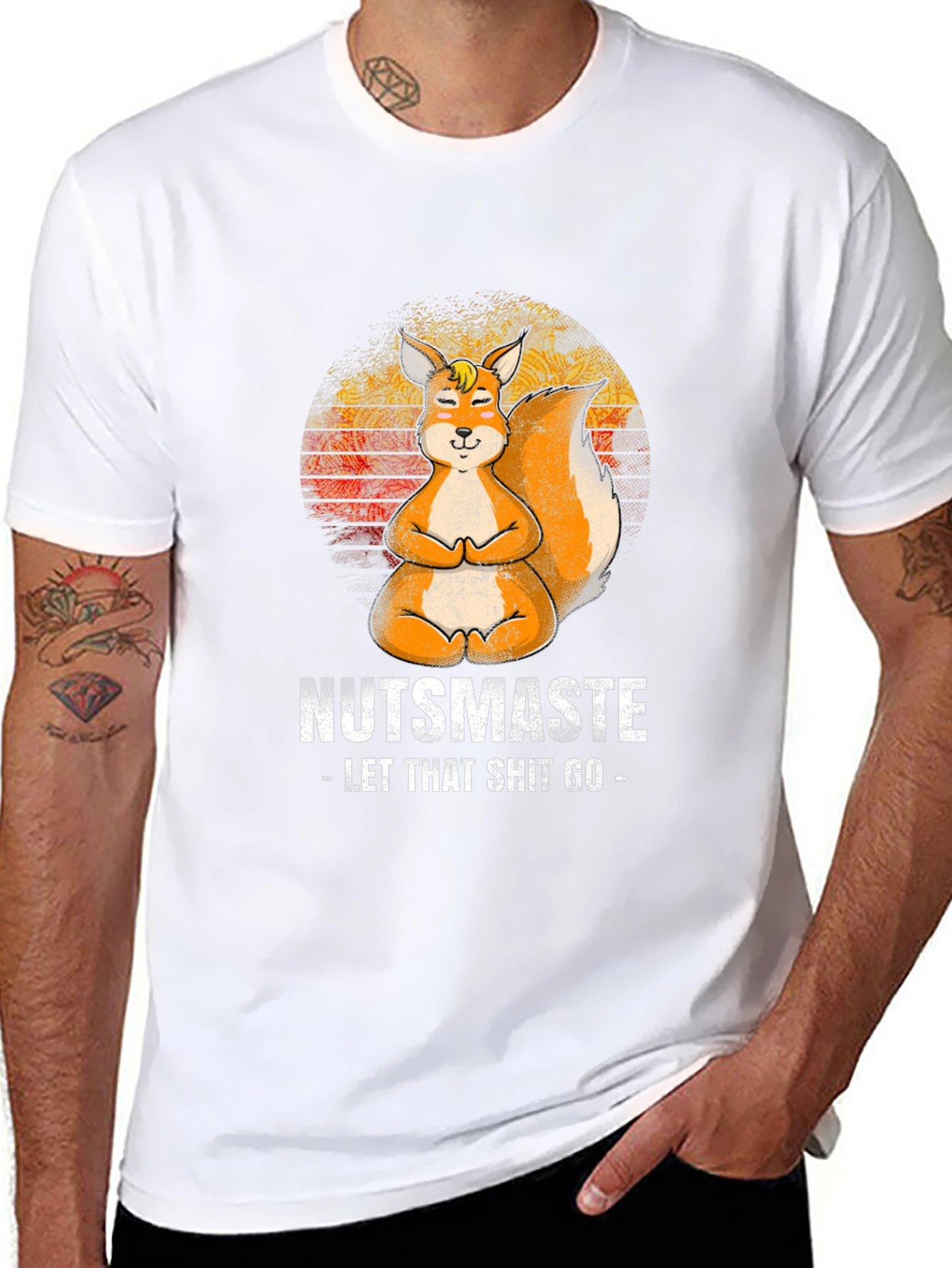 Black Nutsmaste Squirrel T-Shirt - Let That Shit Go - Yoga Squirrel view 8