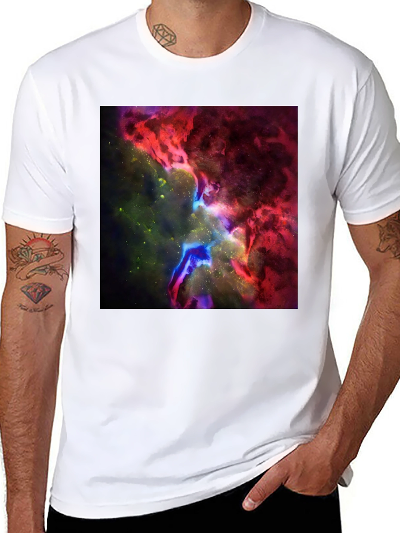 Black Nebula Print Black T-Shirt - Galaxy Design view 8