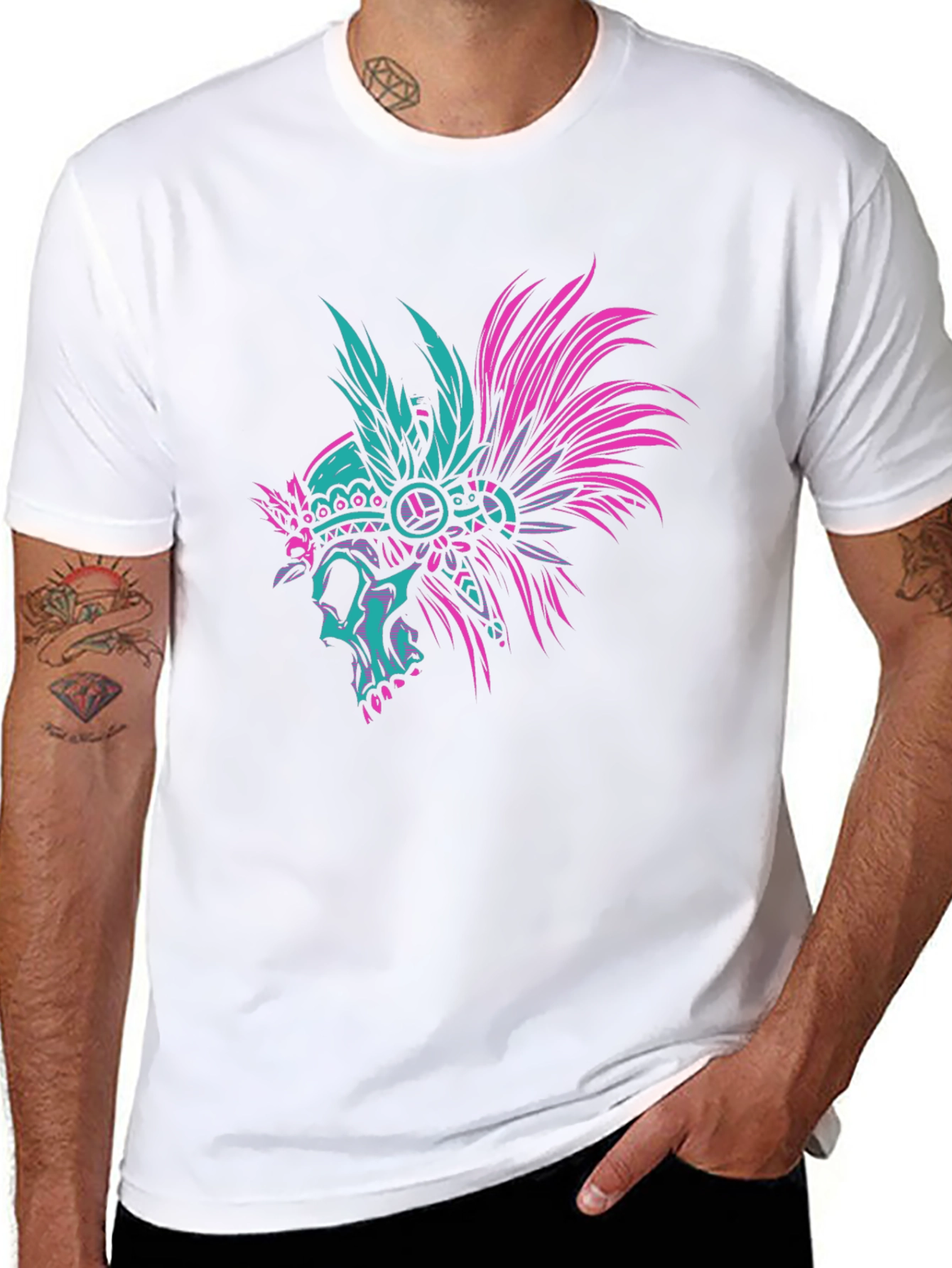 Black Skull Indian Headdress Black T-Shirt view 8