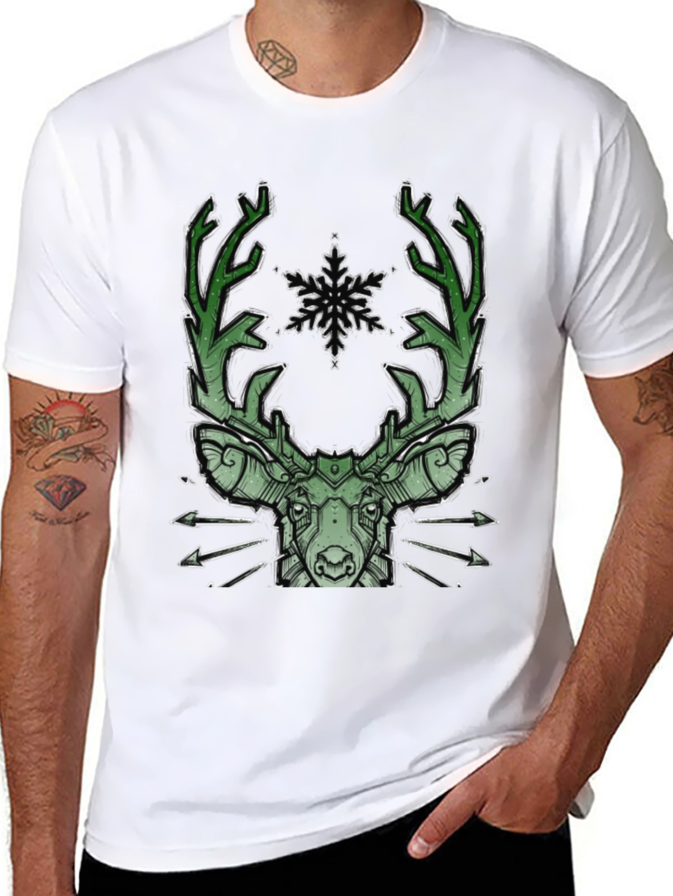 Black Geometric Deer Graphic Tee view 8