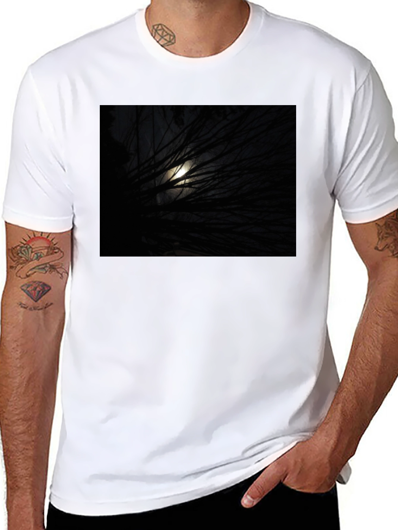 Black Moonlit Branches Graphic Tee - Unisex Black T-Shirt view 8