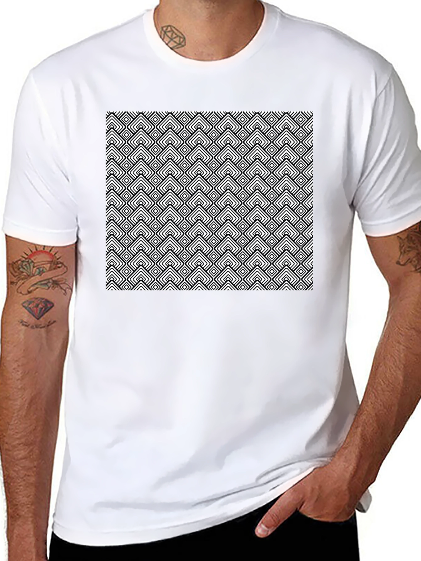 Black Geometric Pattern Tee - Black view 8