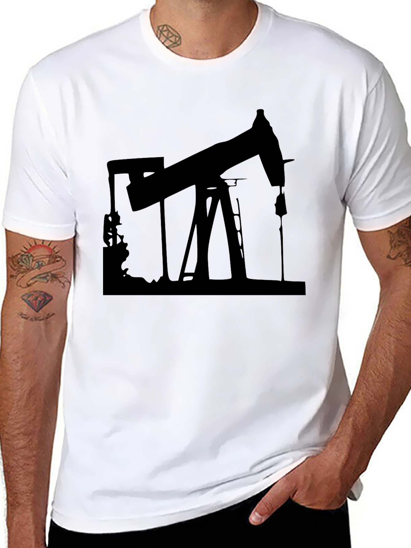 Black Oil Rig Graphic Tee - Black Crew Neck view 8