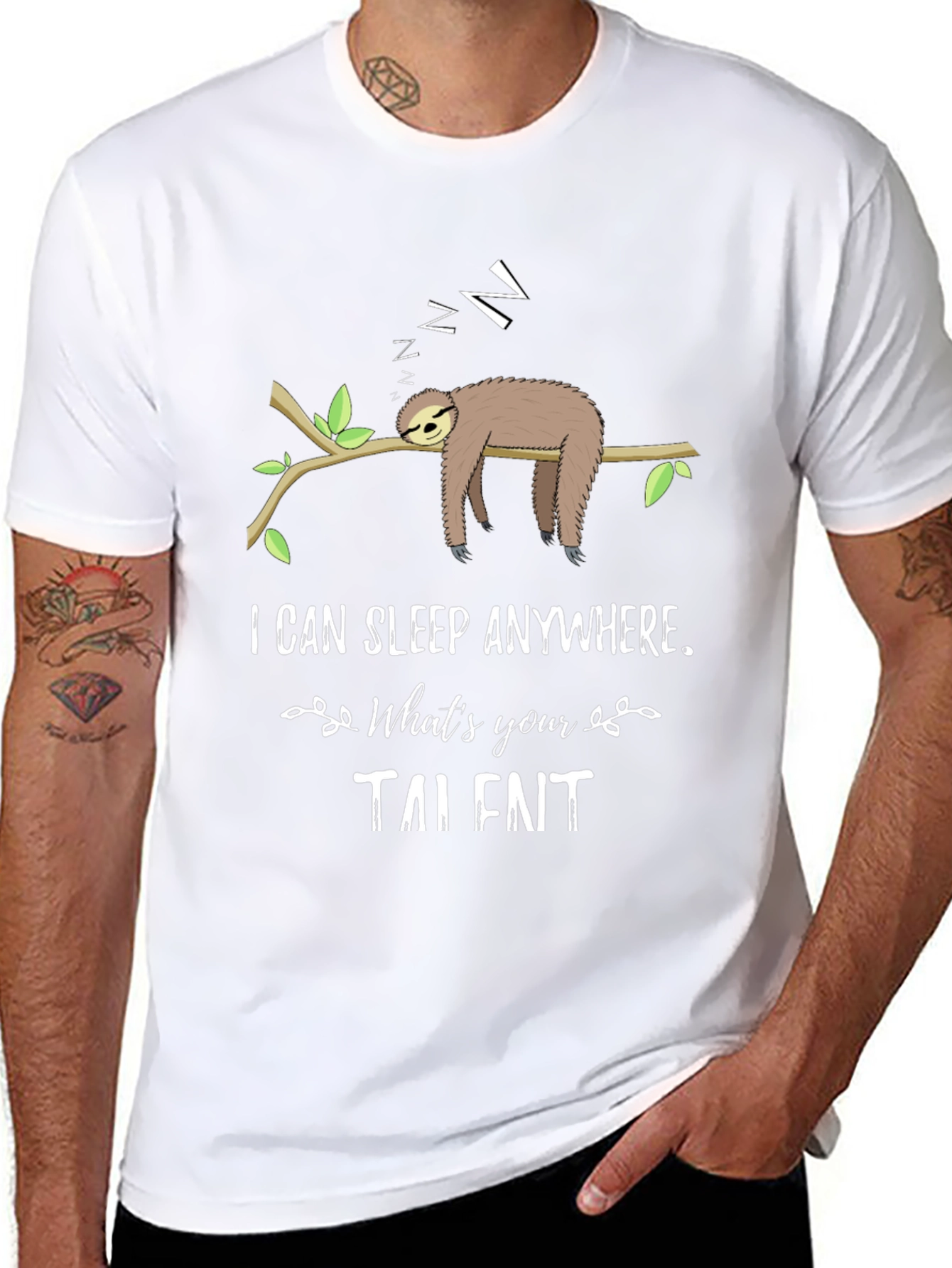 Black Funny Sloth Sleeping T-Shirt - I Can Sleep Anywhere view 8