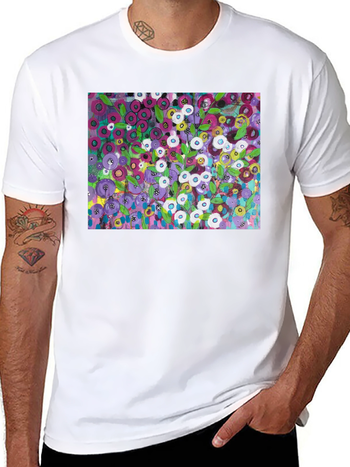 Black Floral Burst Graphic Tee - Modern Art Shirt view 8