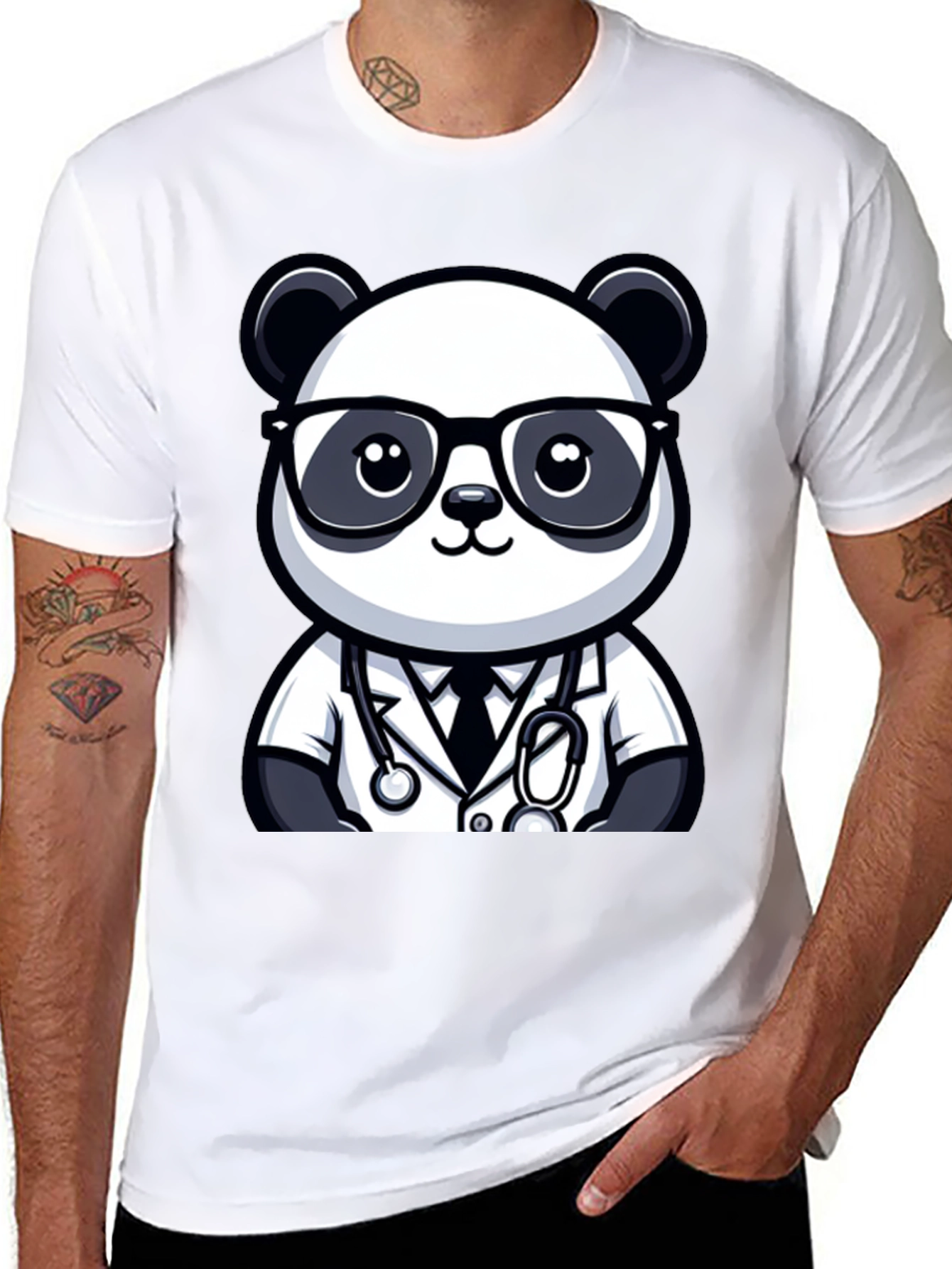 Black Panda Doctor T-Shirt - Cute Cartoon Animal Tee view 8