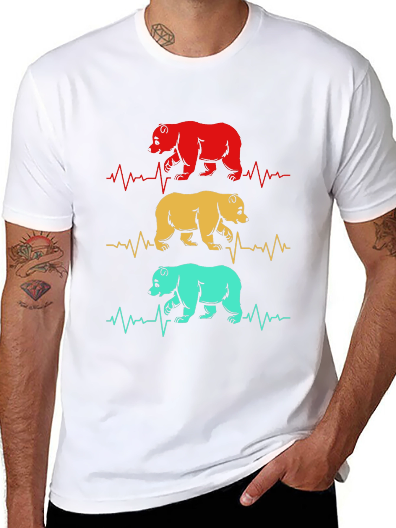 Black Bear Heartbeat Graphic T-Shirt - Men's Casual Tee view 8