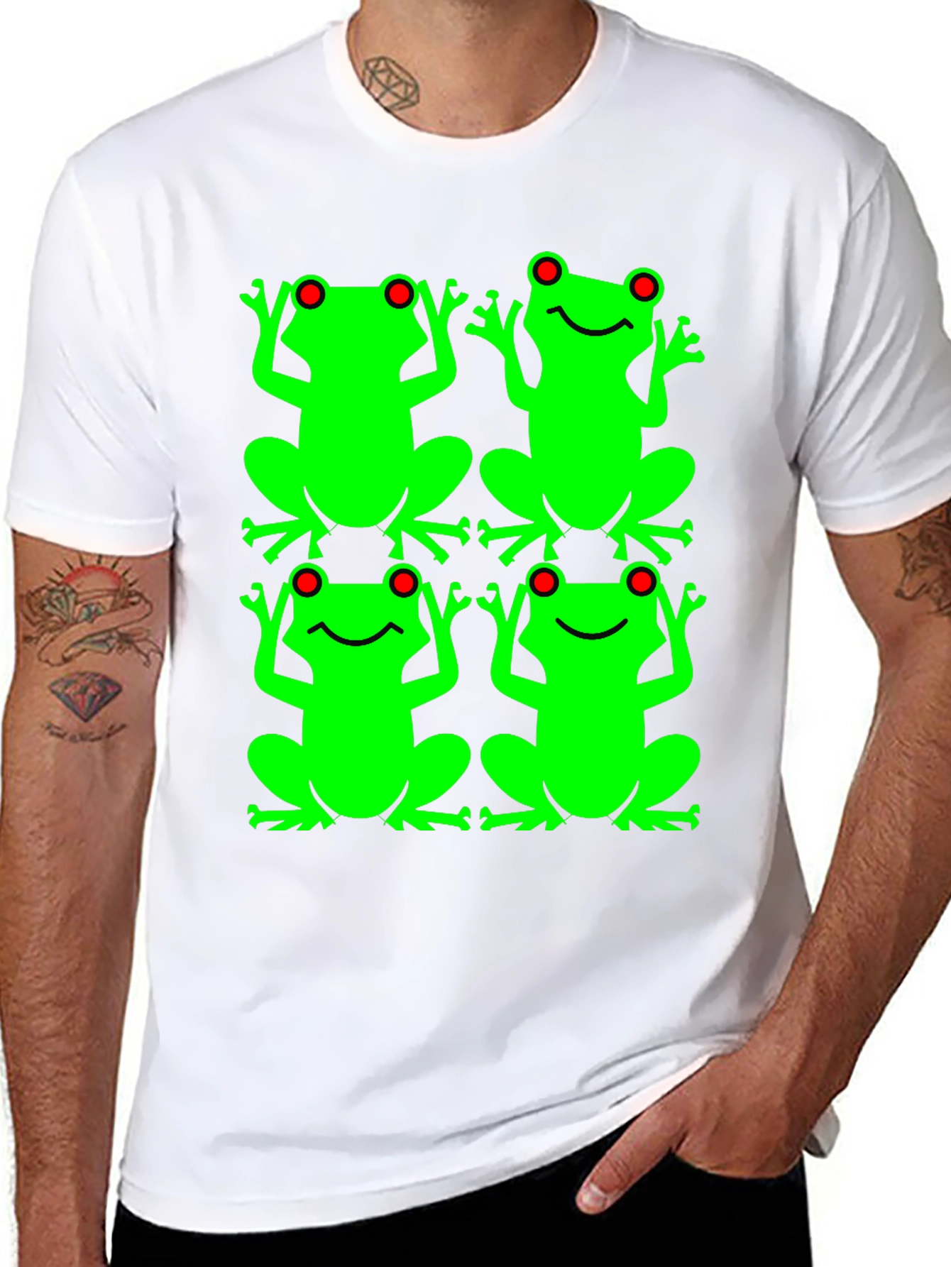 Black Frog Pattern Graphic T-Shirt view 8