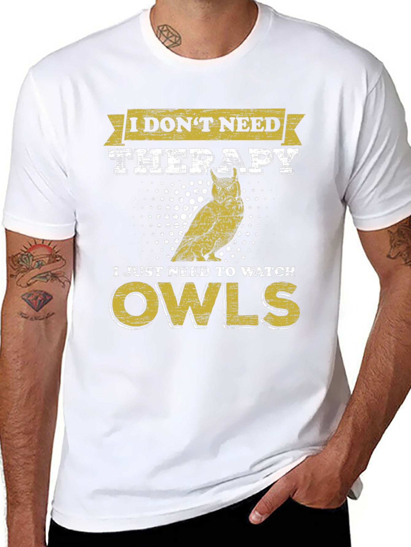 Black Funny Owl Lover T-Shirt: No Therapy, Just Owls! view 8