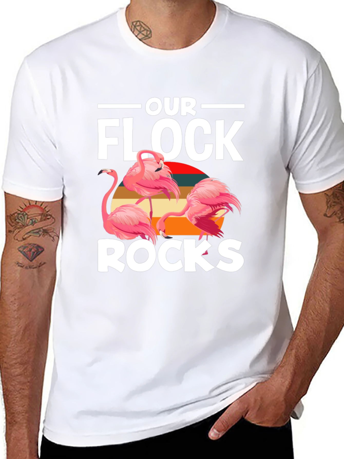 Black Our Flock Rocks Flamingo Graphic Tee view 8