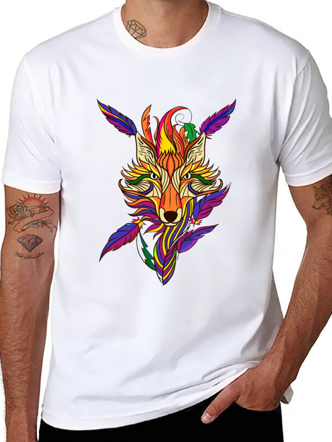 Black Colorful Fox Graphic Print T-Shirt view 8