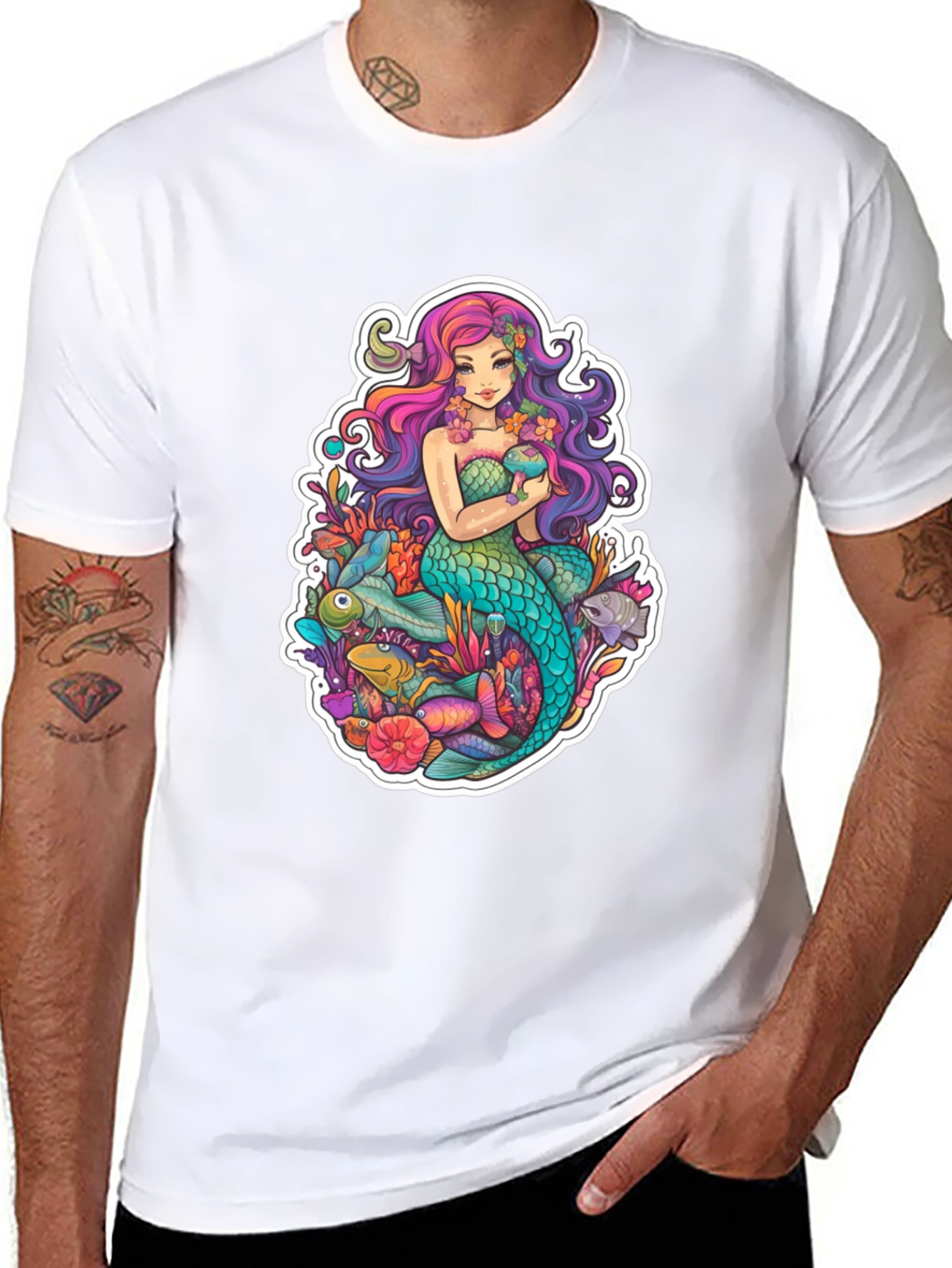 Black Mermaid Graphic Tee - Black Cotton T-Shirt view 8