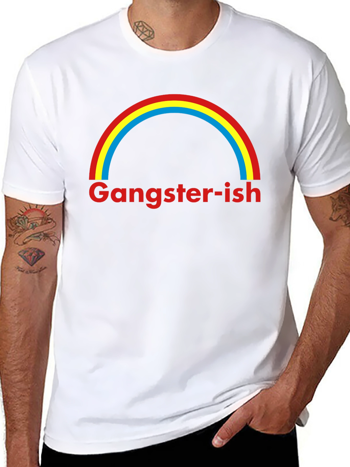 Black Gangster-ish Rainbow Graphic Tee - Trendy Style view 8