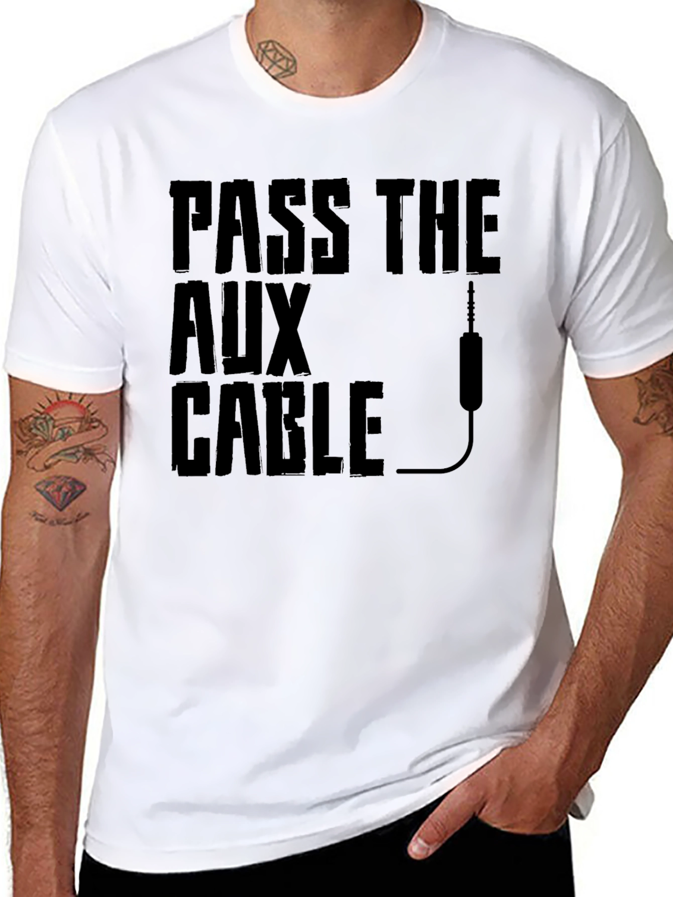 Black Pass the Aux Cable Graphic T-Shirt - Black view 8