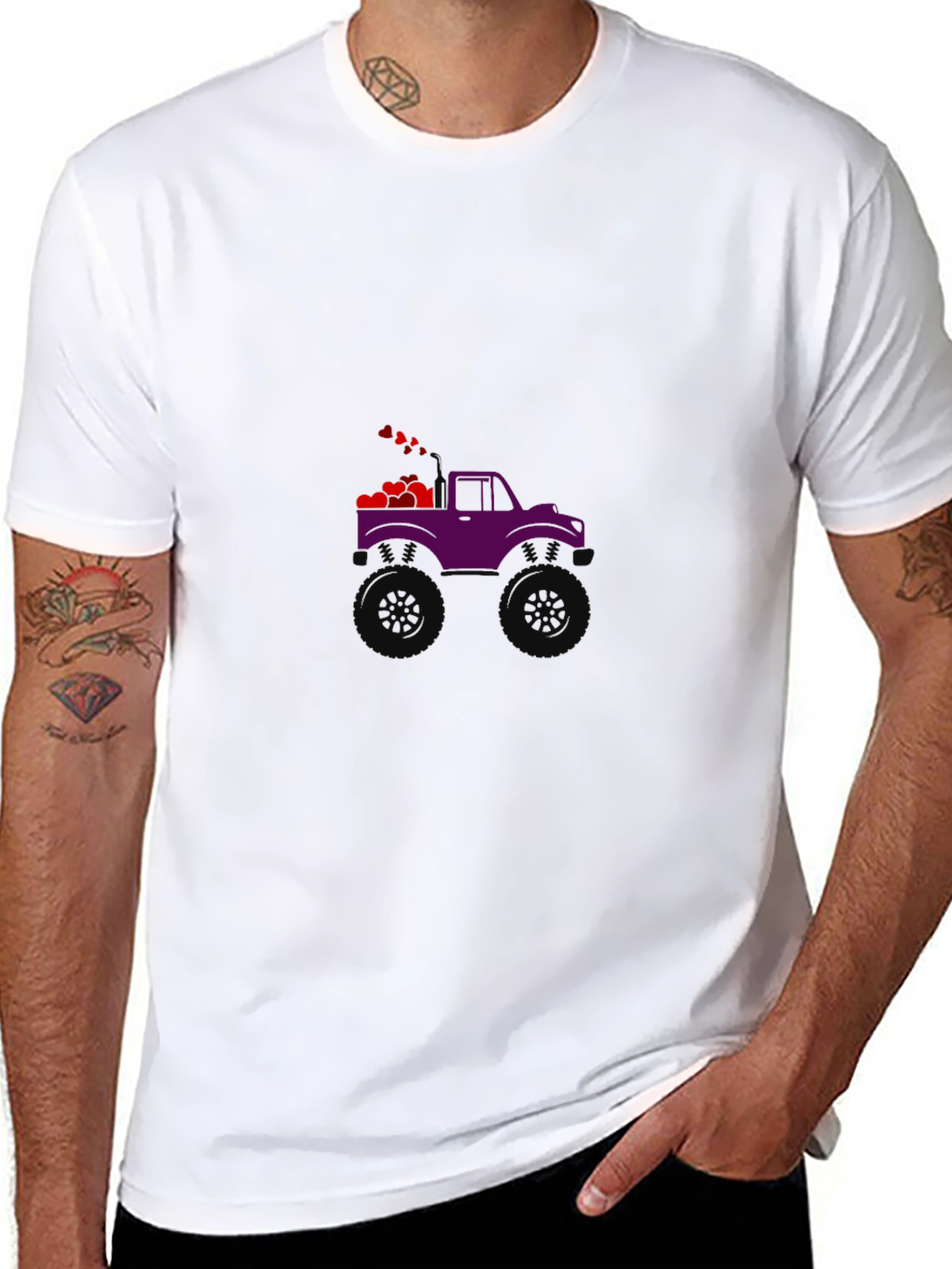 Black Purple Monster Truck with Hearts Graphic Tee view 8