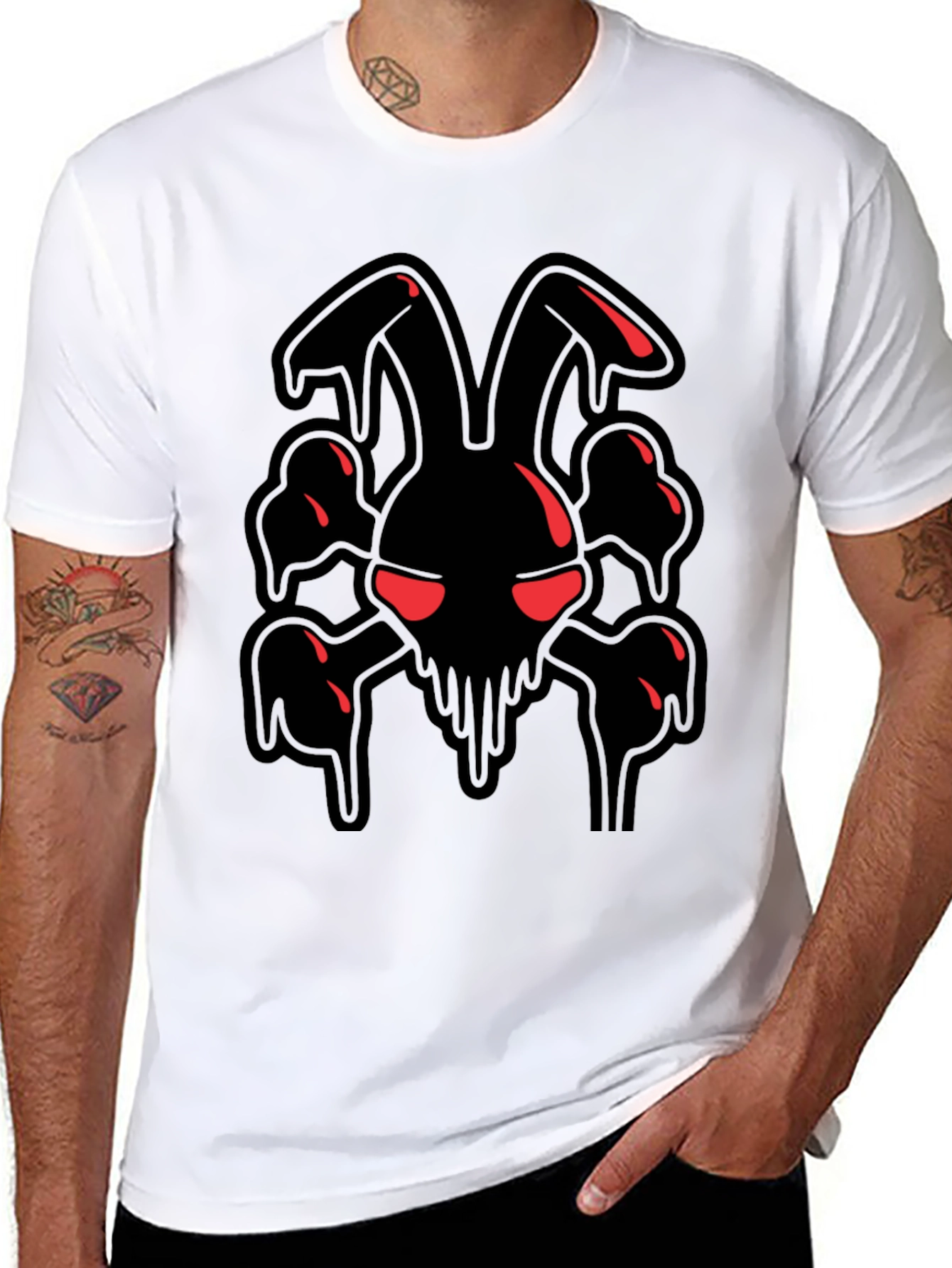 Black Men's Black Graphic Tee - Edgy Rabbit Skull view 8