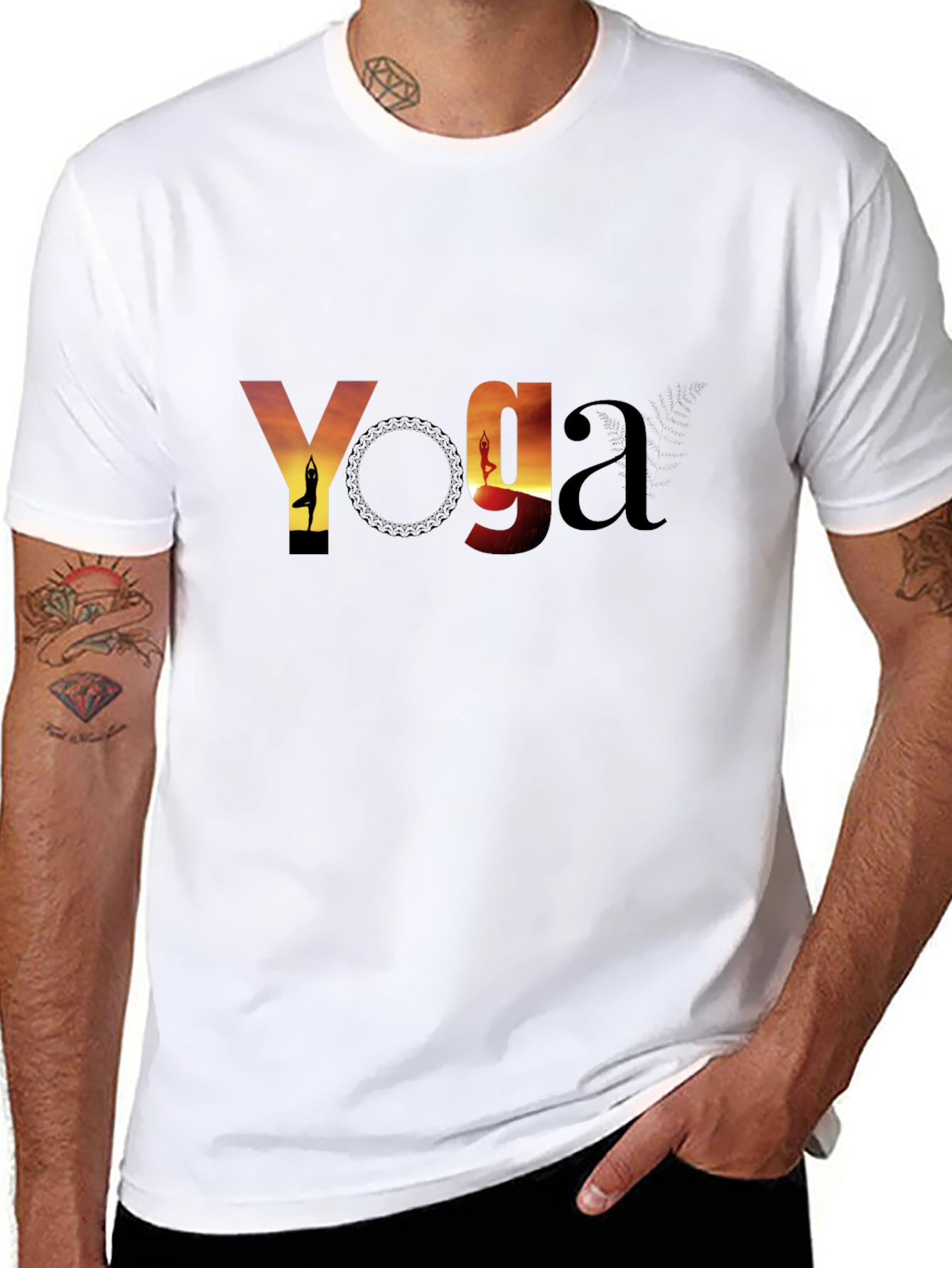 Black Yoga Sunset Graphic Tee - Black Cotton T-Shirt view 8