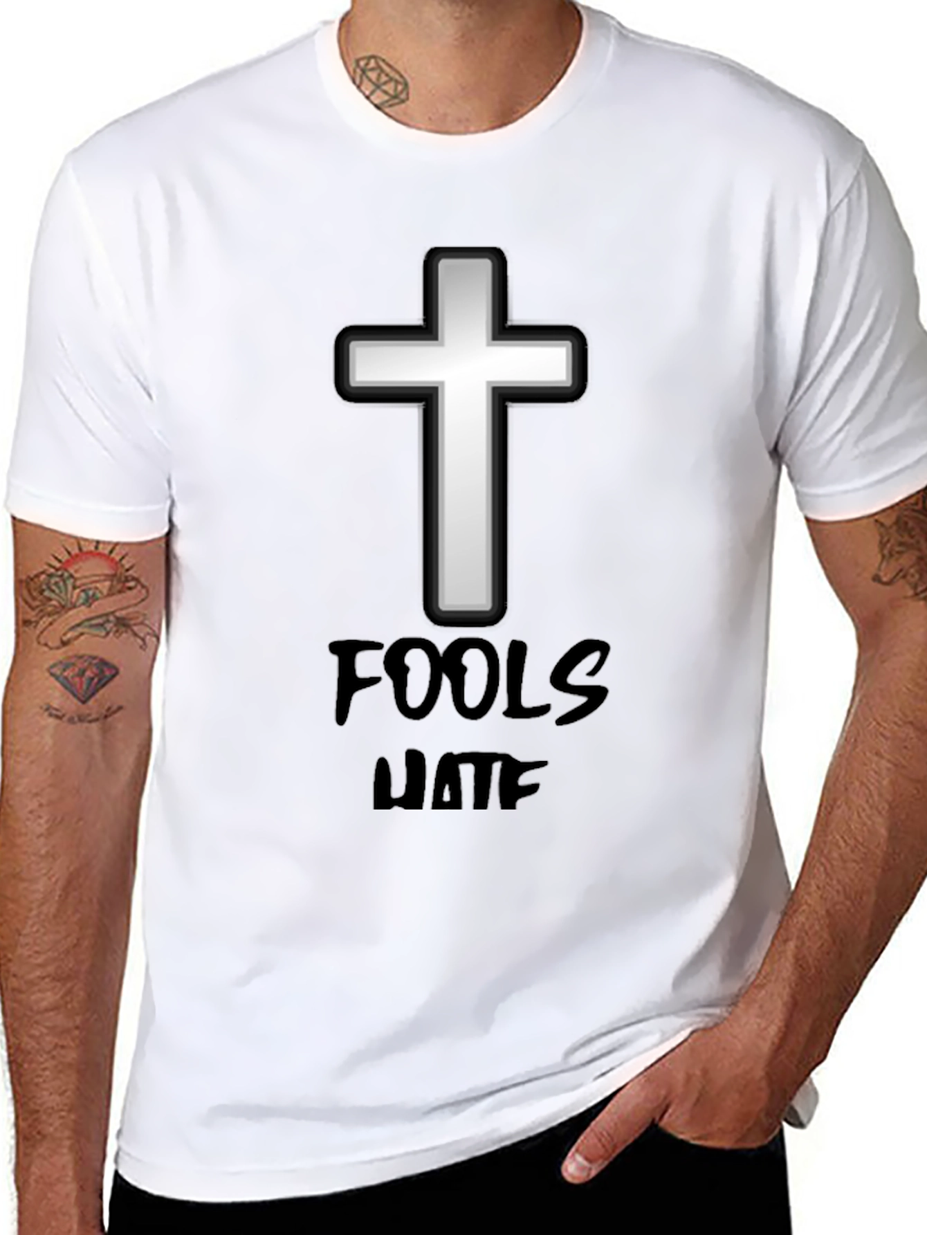 Black Fools Hate Cross Graphic Tee - Black Cotton T-Shirt view 8