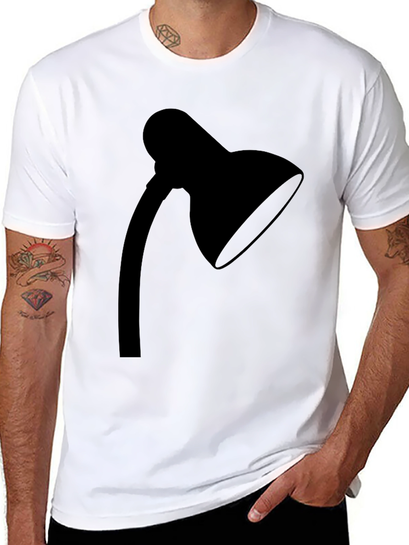 Black Minimalist Lamp Graphic Tee - Black Cotton T-Shirt view 8