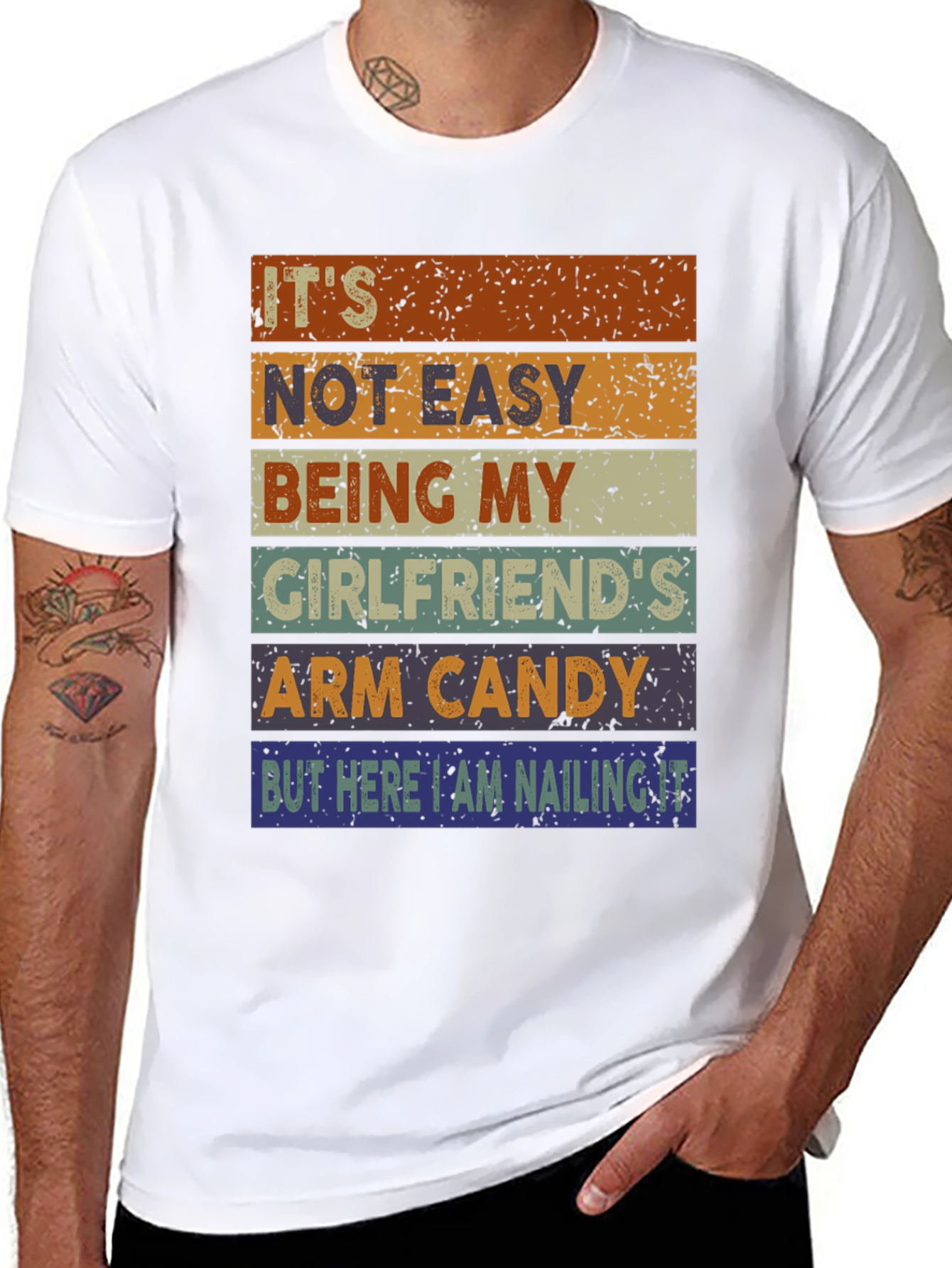 Black It's Not Easy Being My Girlfriend's Arm Candy T-Shirt view 8