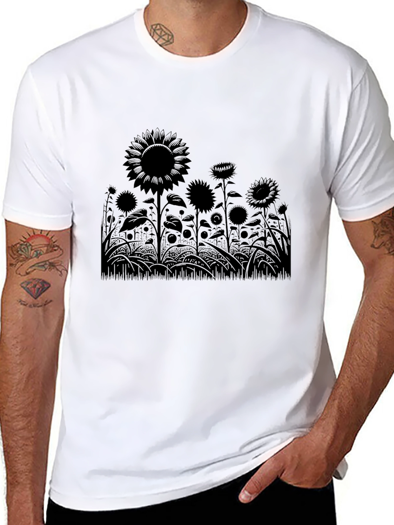 Black Sunflower Silhouette Black T-Shirt view 8