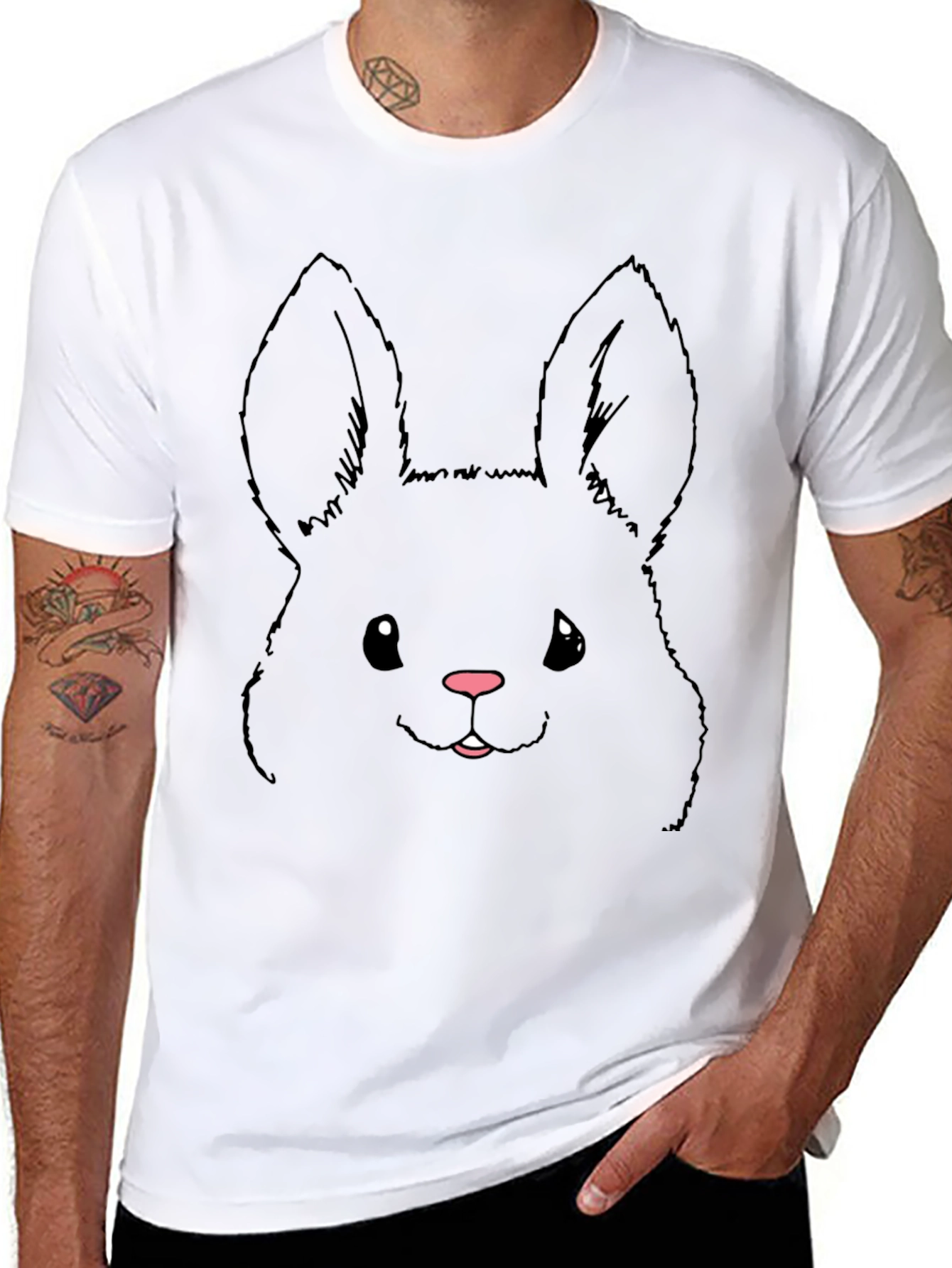Black Cute Bunny Graphic Tee - Black Cotton Blend view 8