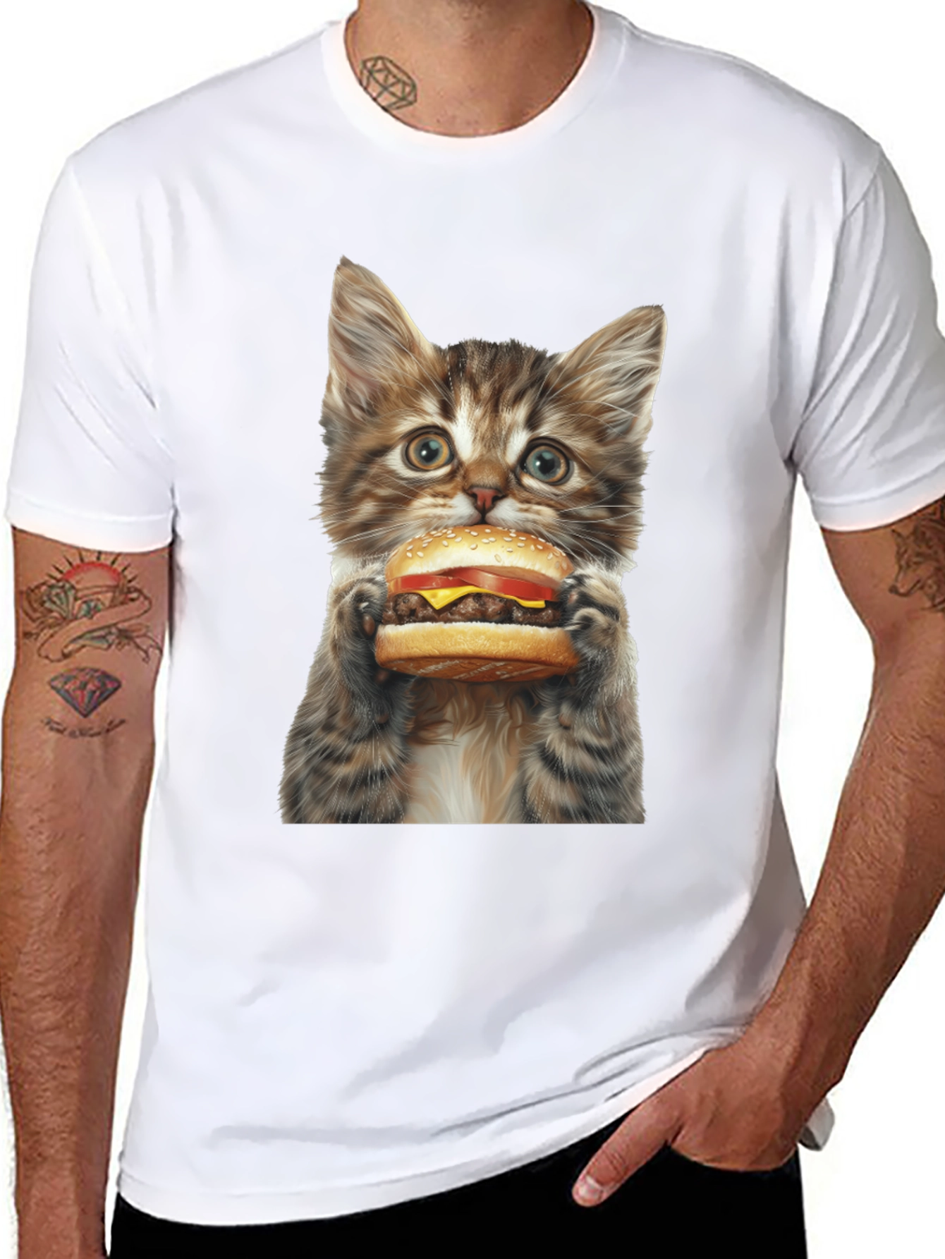 Black Cat Burger T-Shirt - Funny Kitten Graphic Tee view 8