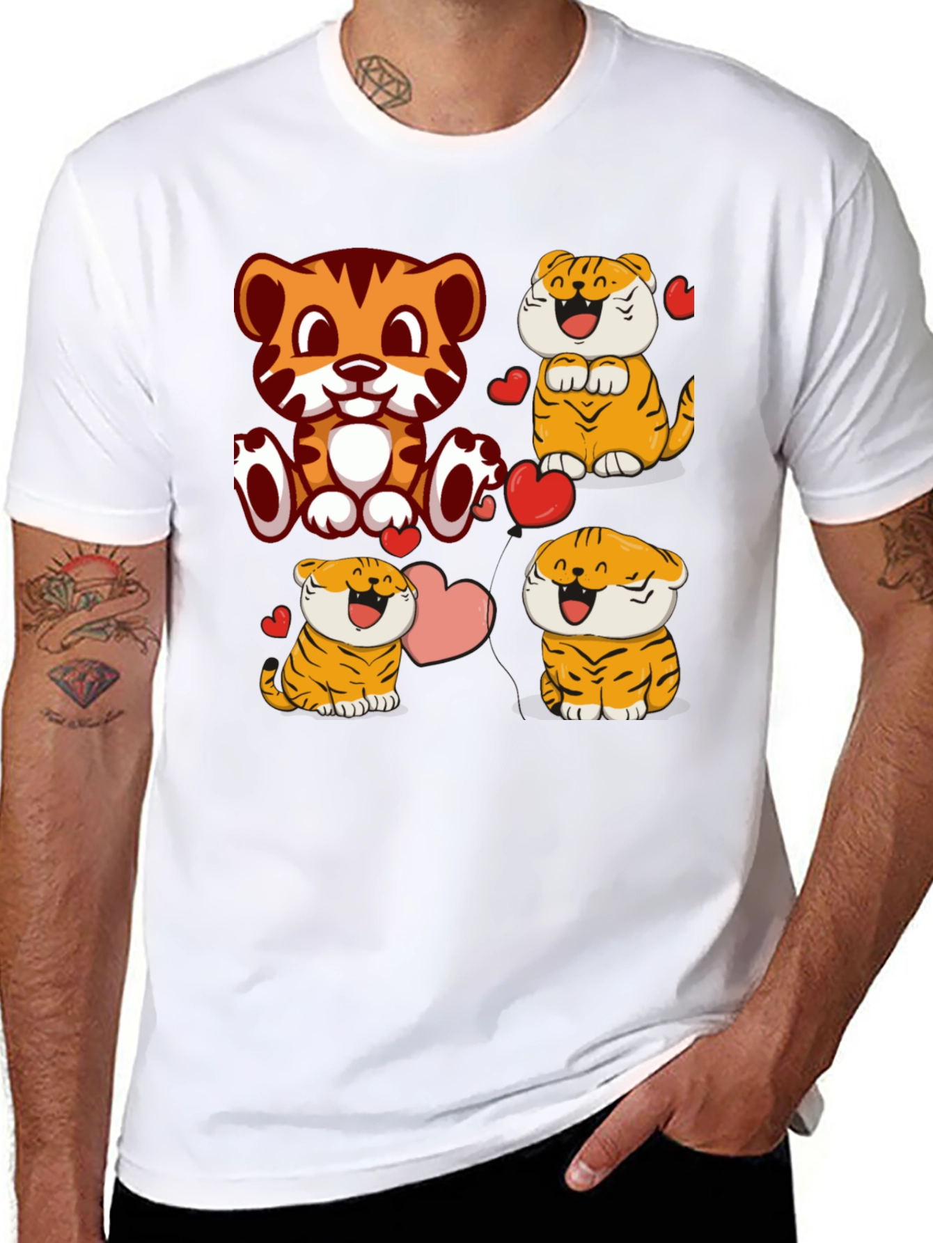 Black Cute Cartoon Tiger Graphic Tee - Black view 8