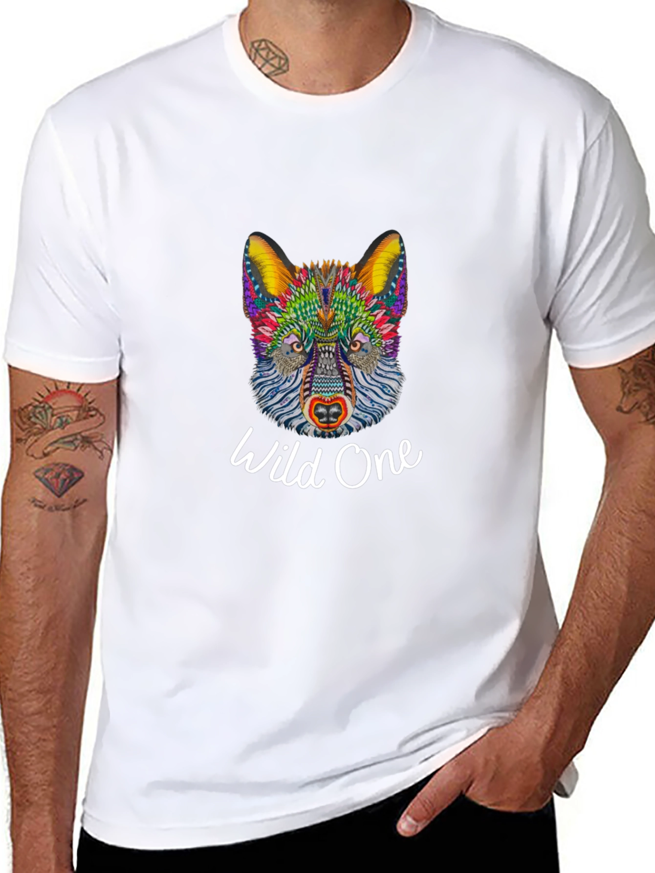 Black Wild One Graphic Tee - Colorful Wolf Design view 8