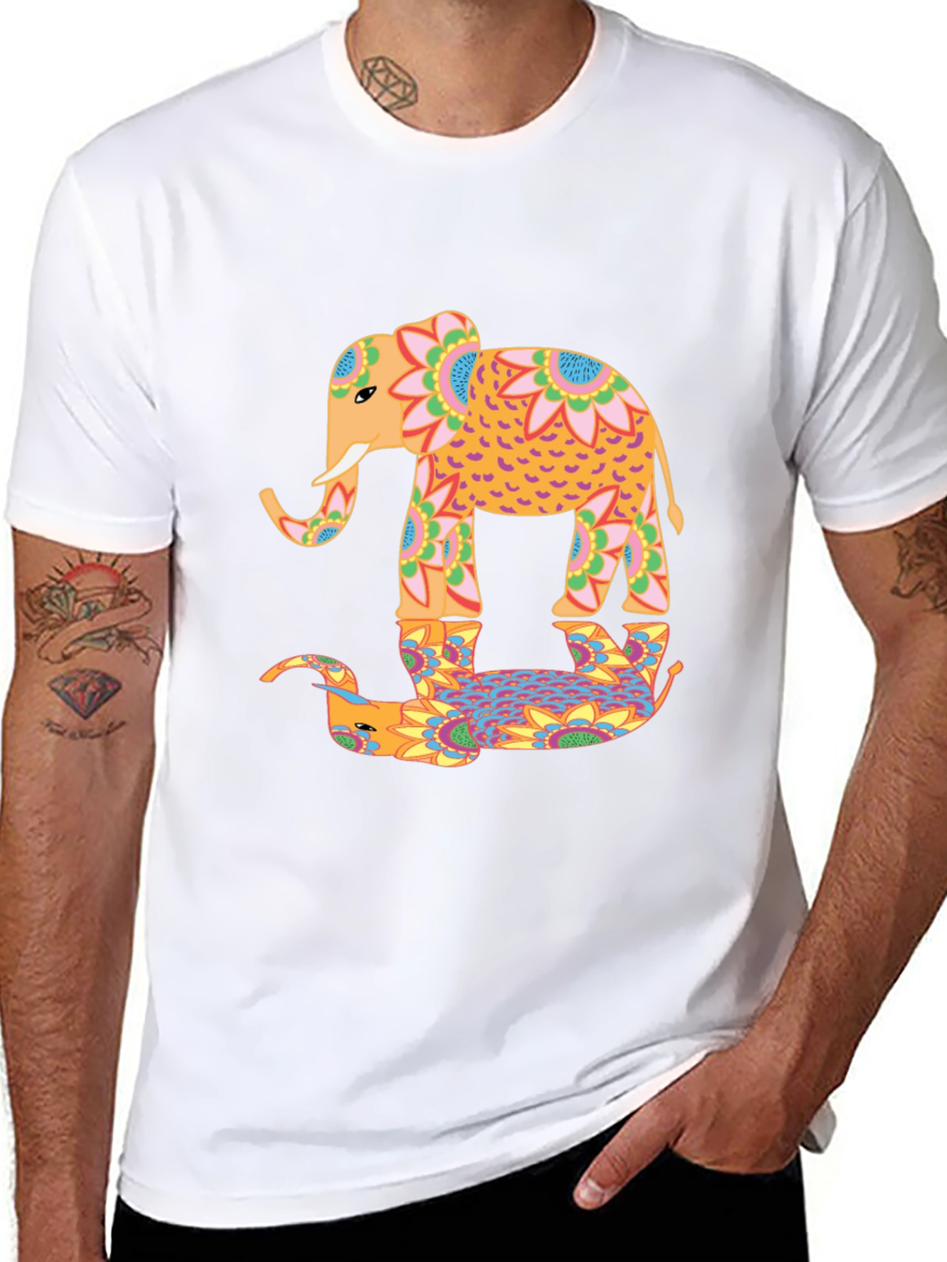 Black Elephant Reflection Graphic Tee - Unique Design view 8