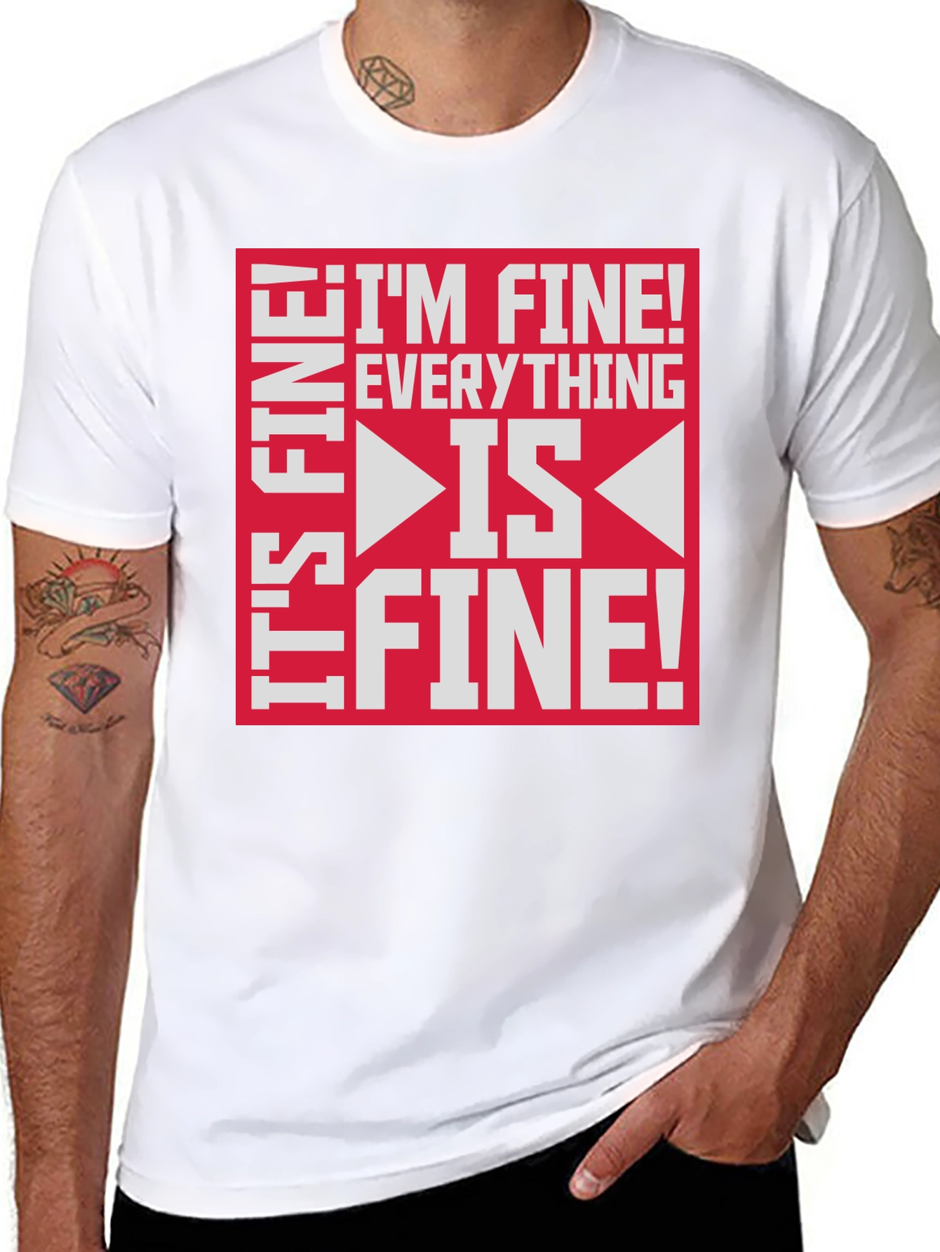 Black I'm Fine Everything is Fine Funny Graphic Tee view 8