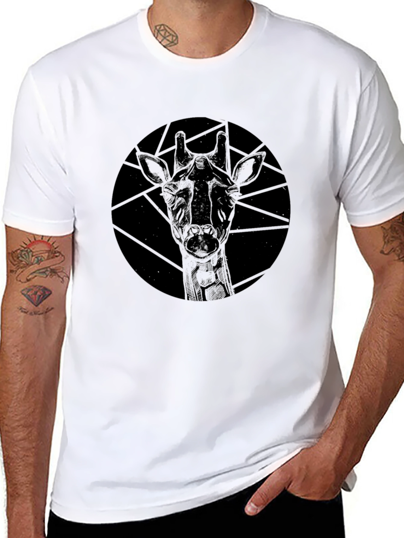 Black Geometric Giraffe Graphic Black T-Shirt view 8